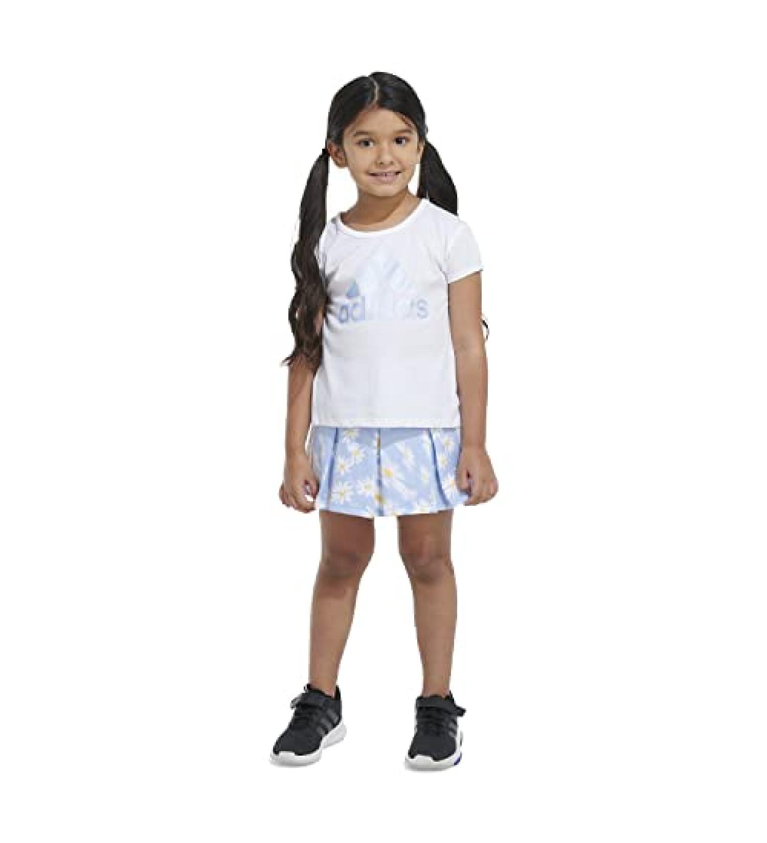 adidas Girls Short Sleeve Tee & French Terry Pleated Skort Set 6X - White | Shop Now - Buy Online on SooperMarket.com