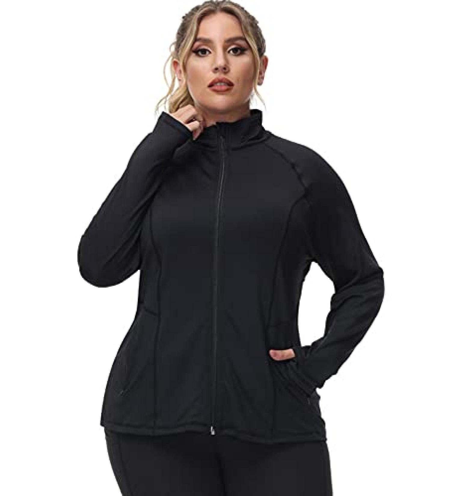 Hanna Nikole Women's Lightweight Full Zip Running Jacket | Black 20 Plus Size - Buy Online on SooperMarket.com