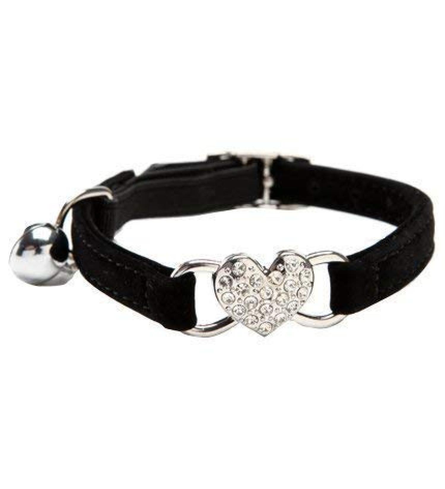 AIXI Cat Collar with Safety Belt and Bell - Heart Bling Design - 8-11 Inches - Black - Buy Online on SooperMarket.com