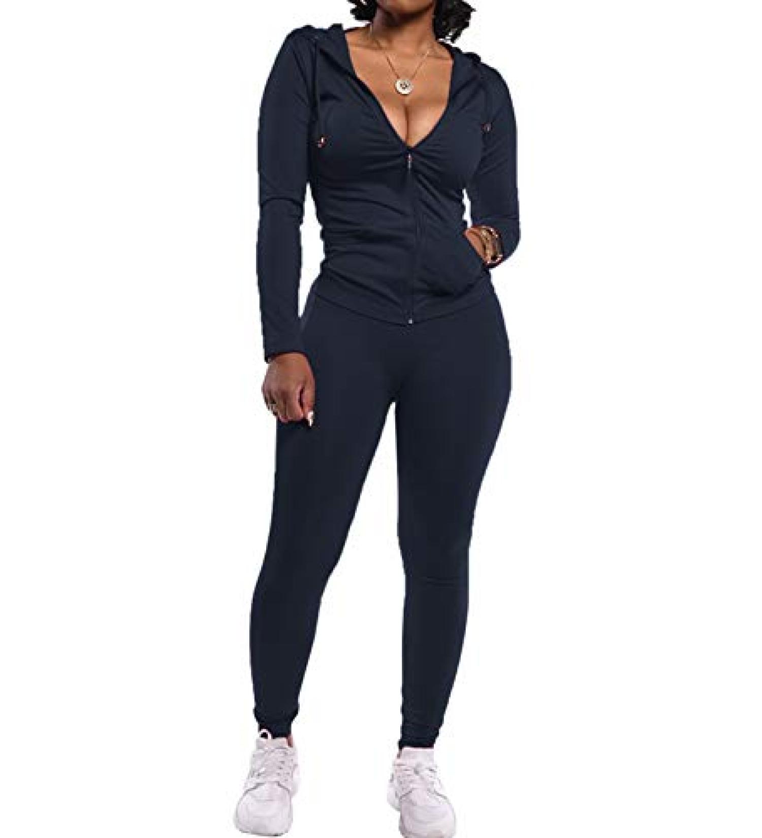 Prettypgarden Women's Two Piece Tracksuit Set - Zipper Hoodie Jacket with Sweatpants, Sweat-wicking Jogger Workout Set - Black (Medium) - Buy Online on SooperMarket.com