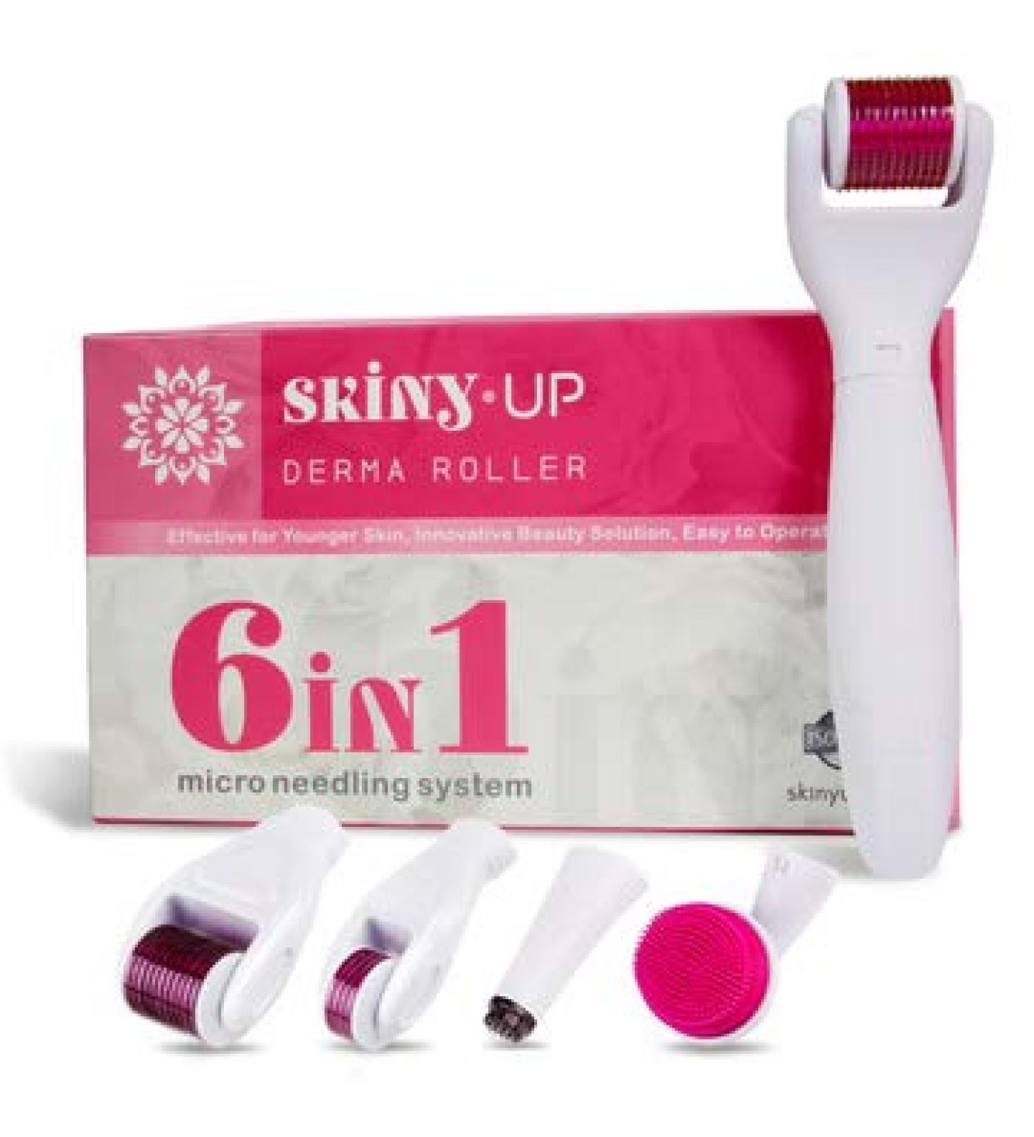 Shop Skiny Up Titan 6-in-1 Dermaroller for Facial & Body - CE ISO Approved Microneedle Set (2.0mm 2.5mm 0.5mm) with Facial Cleansing Brush | International Shipping Available - Buy Online on SooperMarket.com