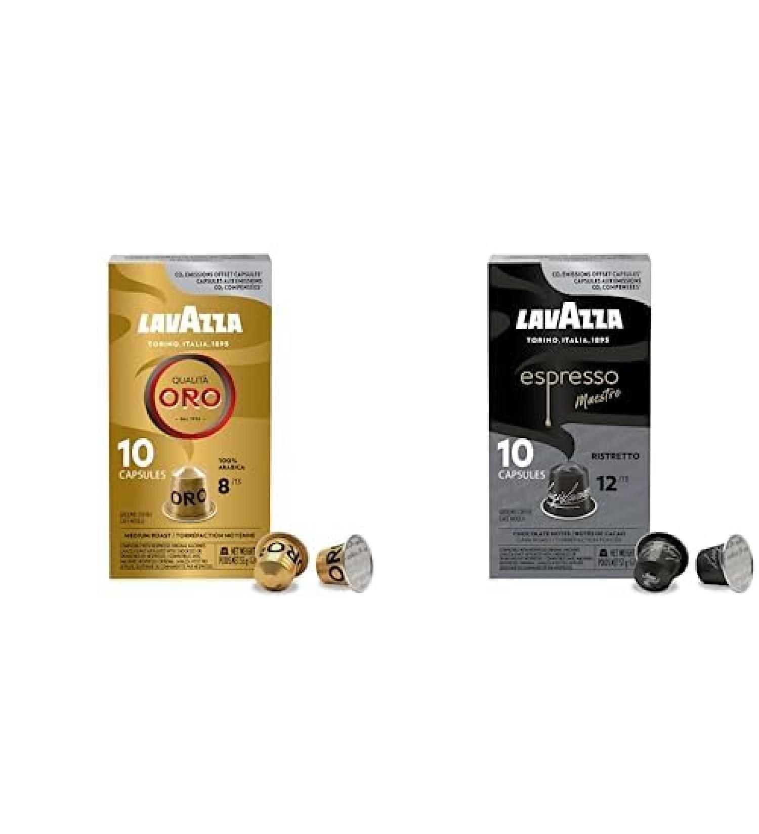 Lavazza Qualita Oro Medium Roast Coffee Capsules Compatible with Nespresso Original Machines 100% A with Espresso Maestro Ristretto Dark Roast Coffee Capsules Compatible