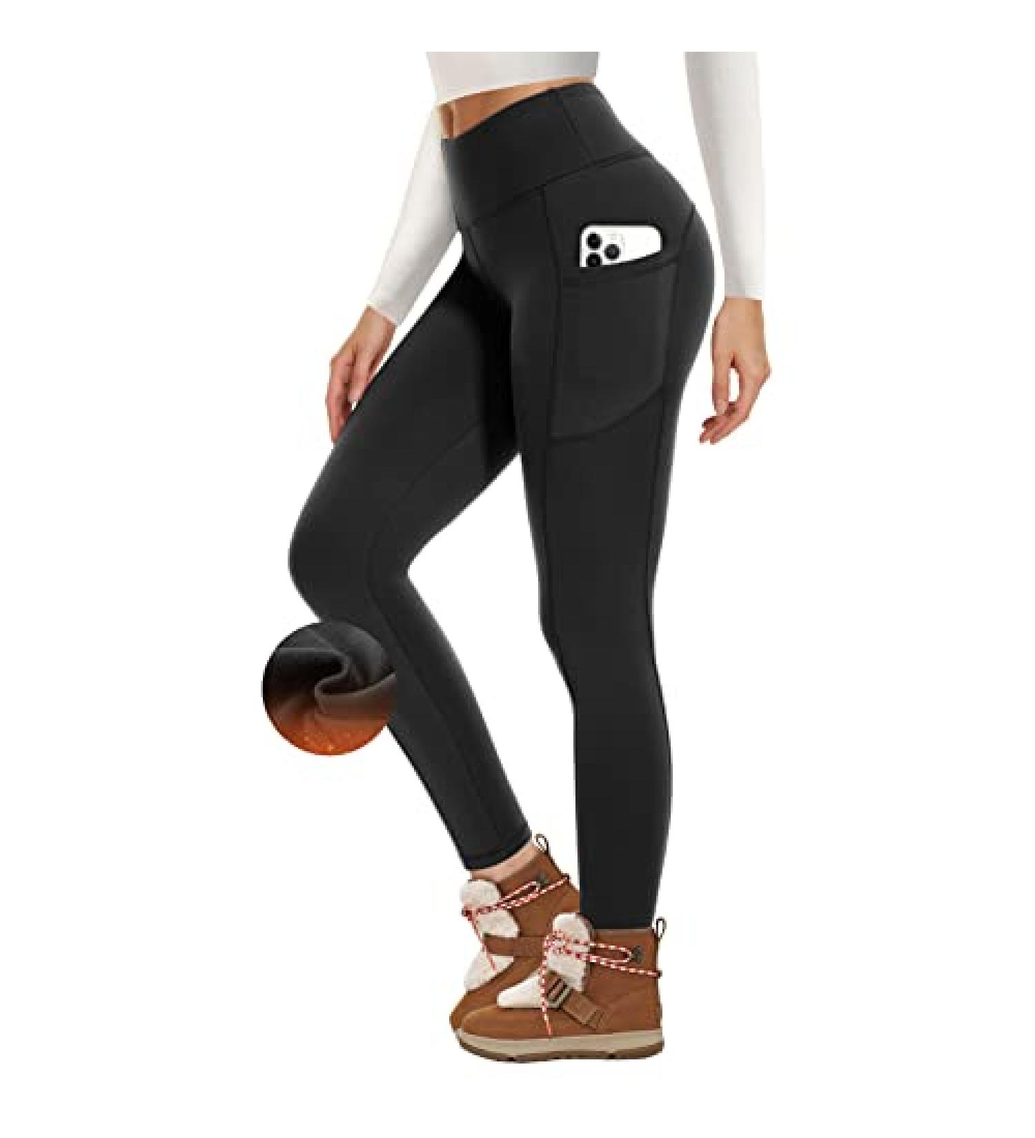 Fleece Lined Leggings with Pockets for Women - High Waisted Winter Yoga Pants - Black X-Large - Buy Online on SooperMarket.com