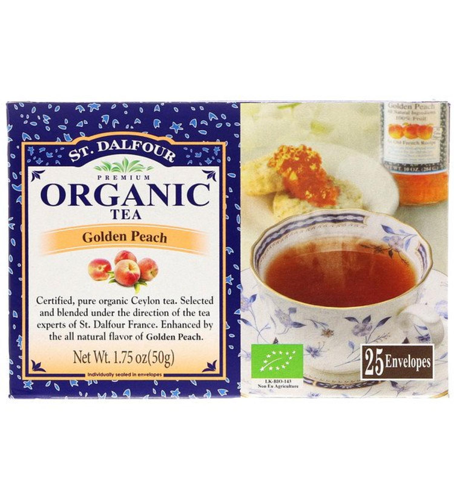 St. Dalfour Organic Golden Peach Tea 25 Envelopes 1.75 oz (50 g)