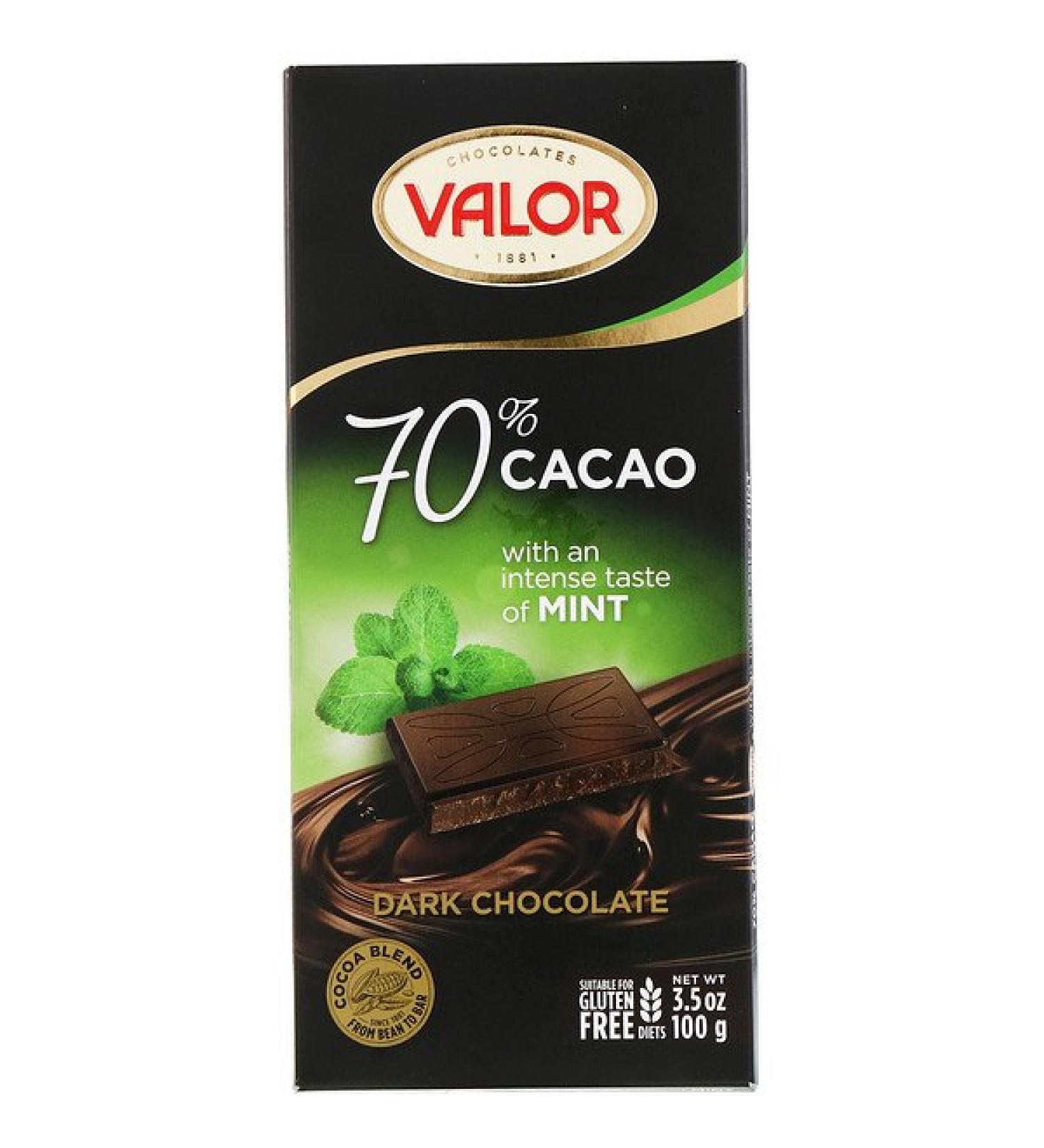 Valor Dark Chocolate 70% Cocoa With Mint 3.5 oz (100 g)