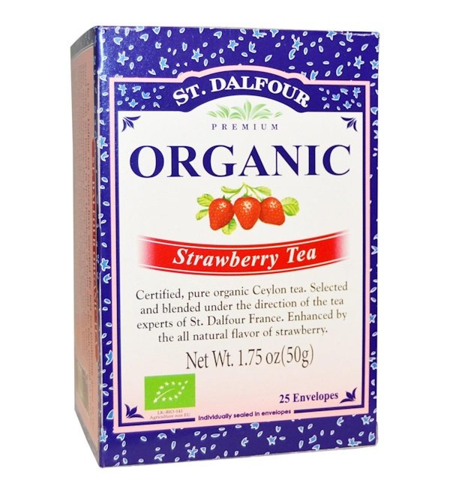 St. Dalfour Organic Strawberry Tea - 25 Envelopes (1.75 oz) - Premium Herbal Tea - Buy Online on SooperMarket.com