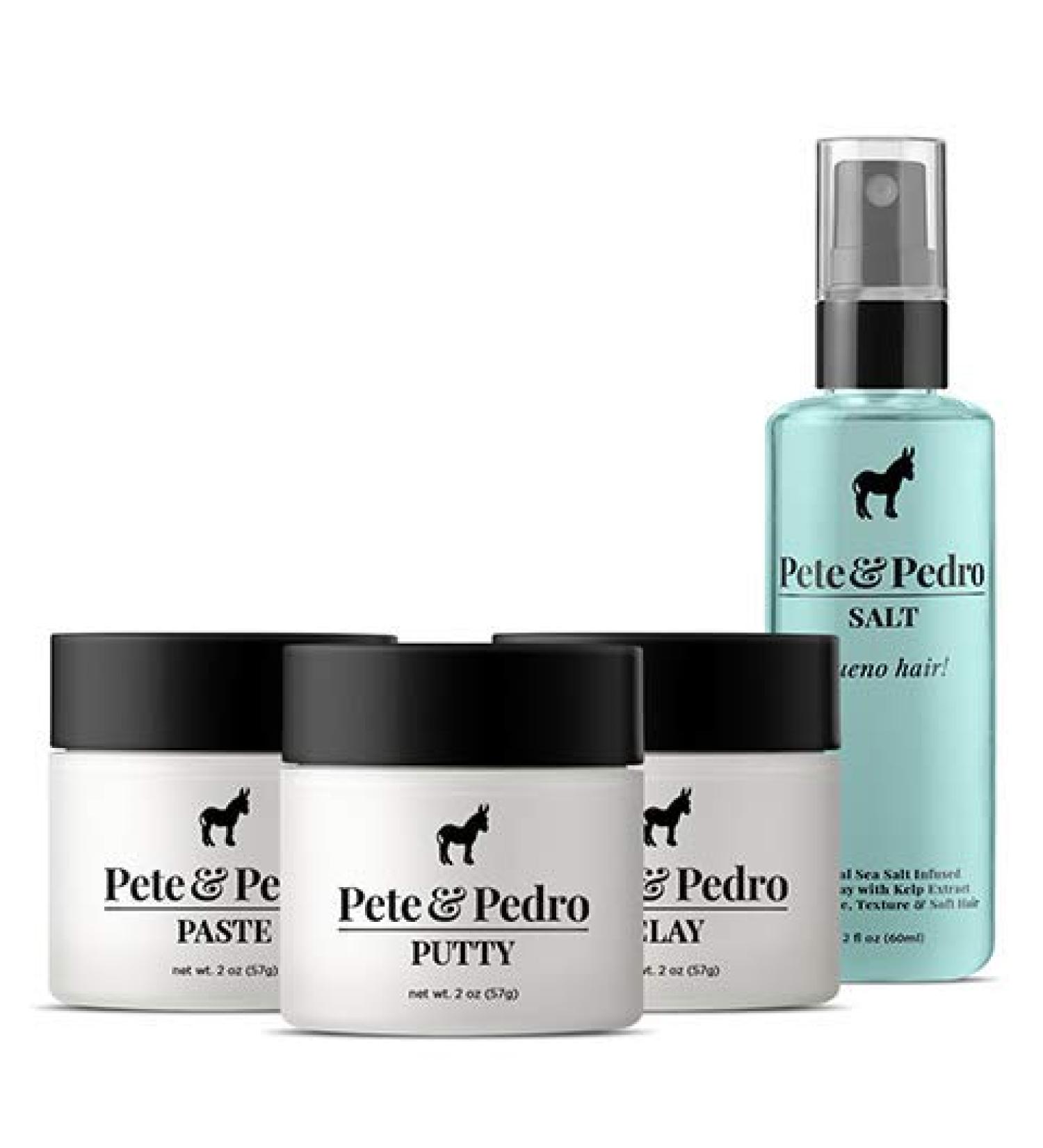 Pete & Pedro CORE FOUR Hair Kit - Men's Hairstyling Set | Hair Clay Paste Putty & Sea Salt Spray | Shark Tank Featured | 2 oz Each - International Shipping Available - Buy Online on SooperMarket.com