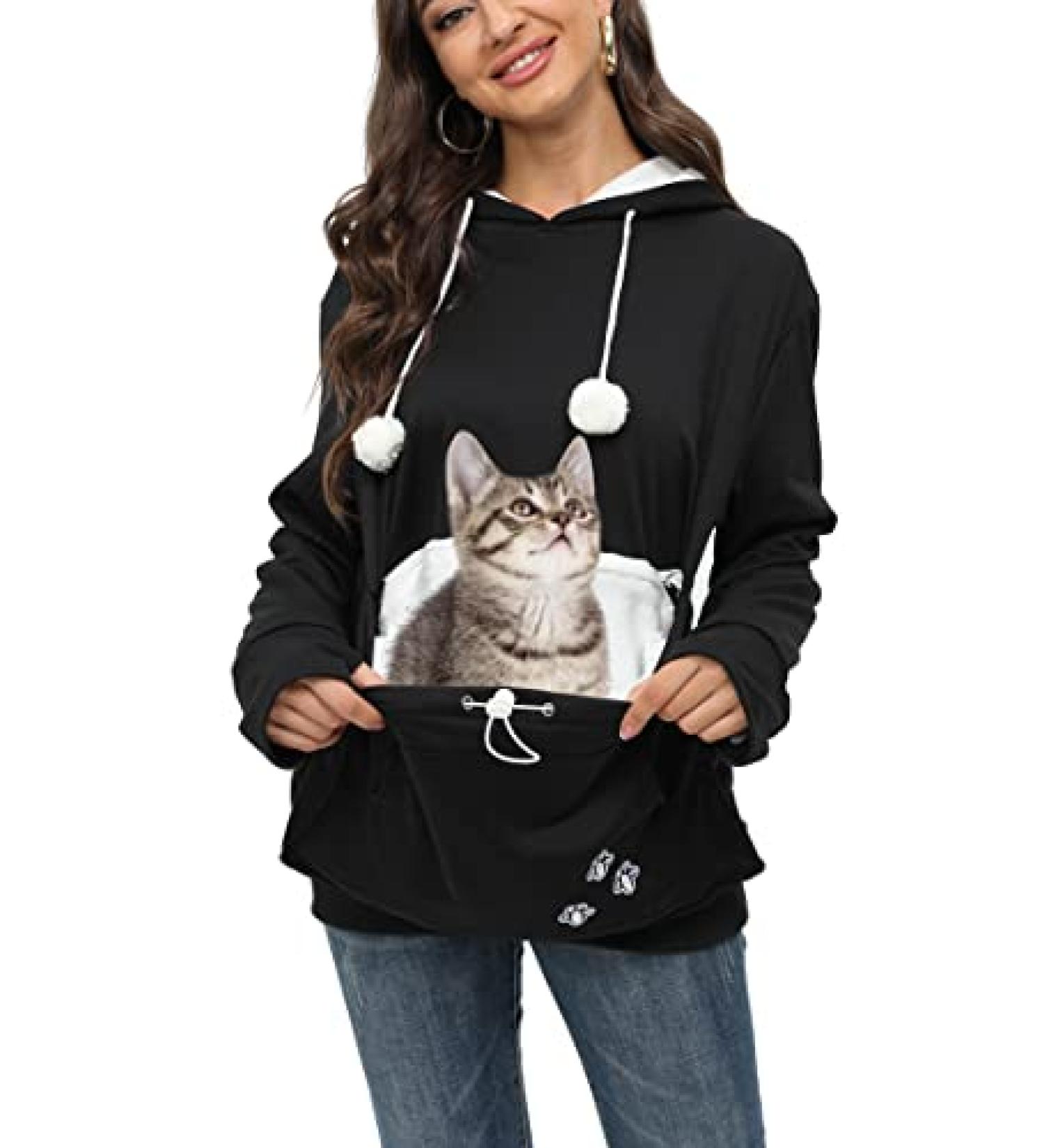 Erbacan Pet Carrier Hoodie-Cat Pouch Sweatshirt- Kangaroo Breathable Unisex Hoodie Medium Black - Buy Online on SooperMarket.com