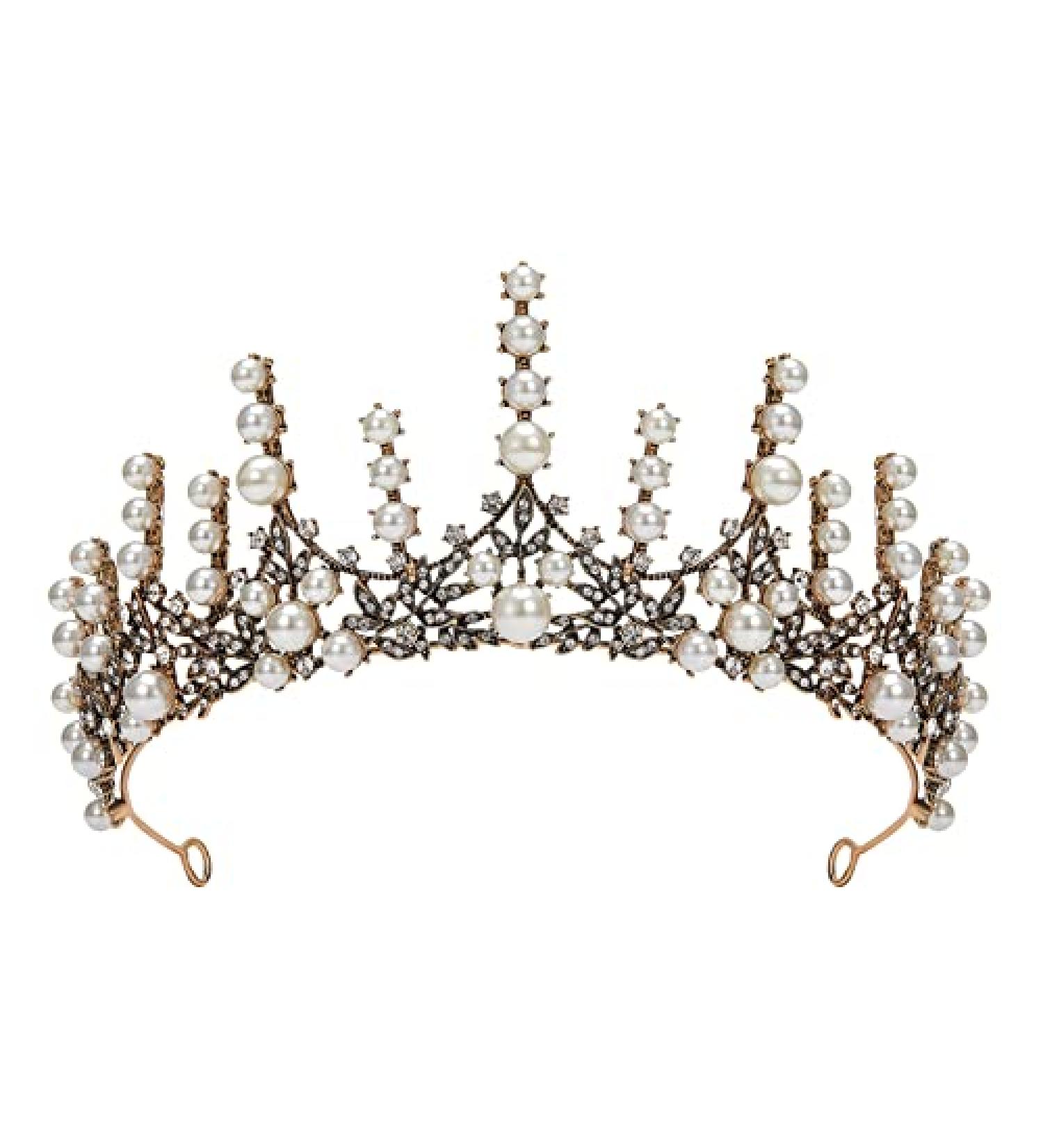 SWEETV Vintage Pearl Tiara | Bronze Queen Crown for Women | Royal Wedding Tiaras and Crowns | Jeweled Birthday Quinceanera Pageant Prom Headpiece - Valerie - Buy Online on SooperMarket.com