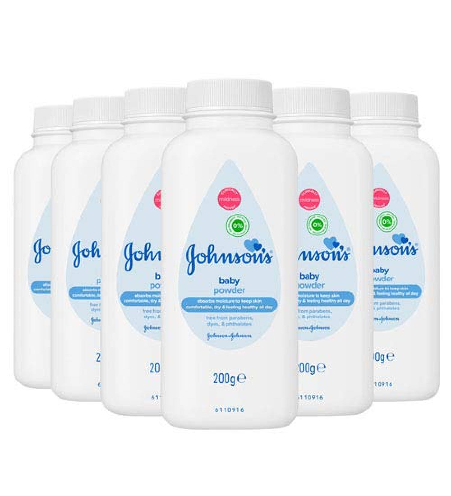 Johnson's Baby Powder Talc Talcum Soft Skin Care Protect Bottles - Pack of 6 x 200 G