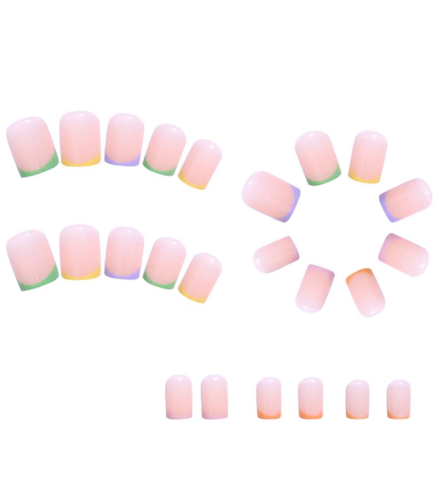Spactz 1 Set Through Wearable Nail Wearable Press on Nails Full Cover Nail Tips Short Colourful - Buy Online on SooperMarket.com