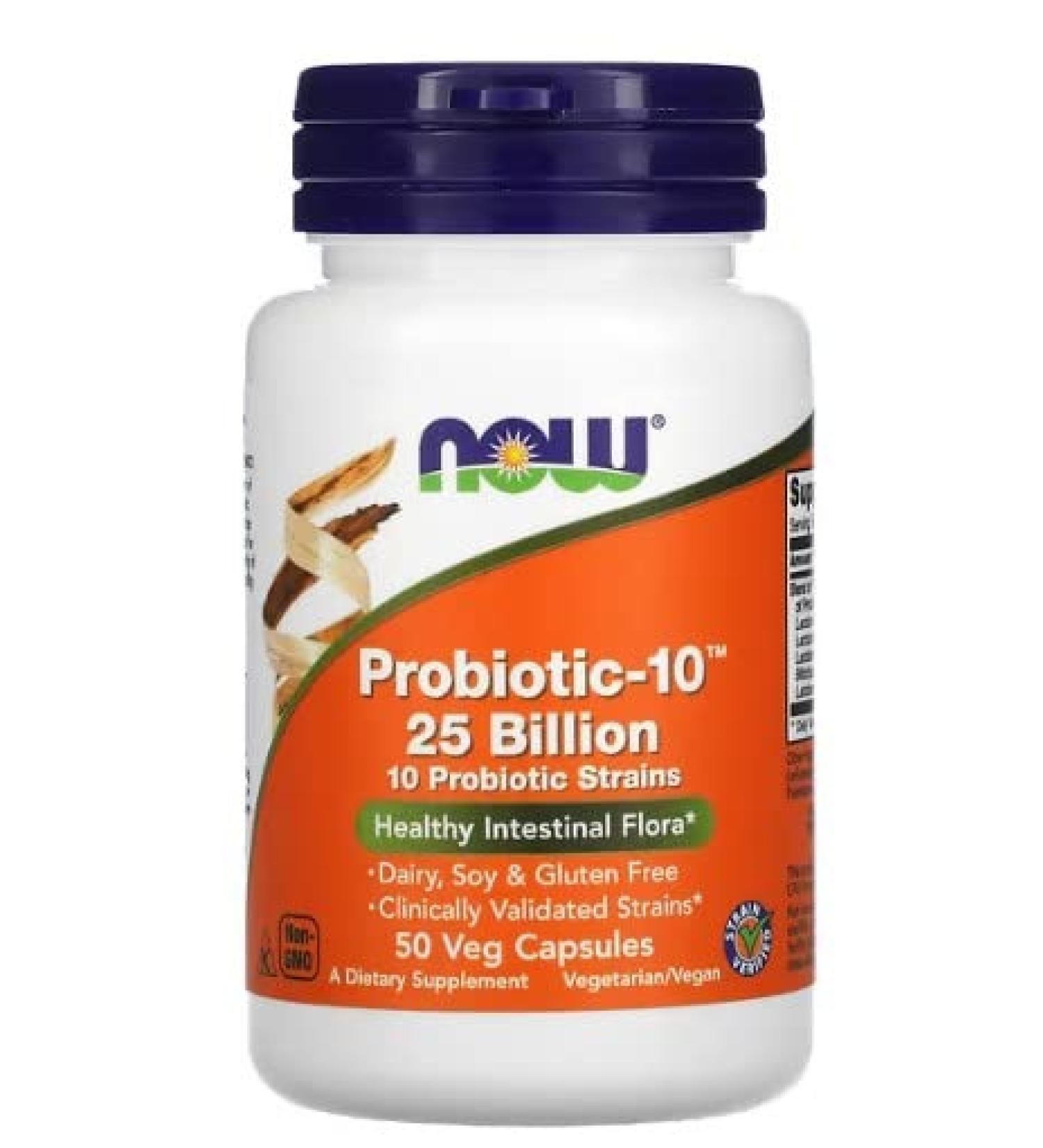 Now Foods Probio-10 10 Bacterial Strains 25 Billion Bacterial Cultures 50 Vegan Capsules - Buy Online on SooperMarket.com