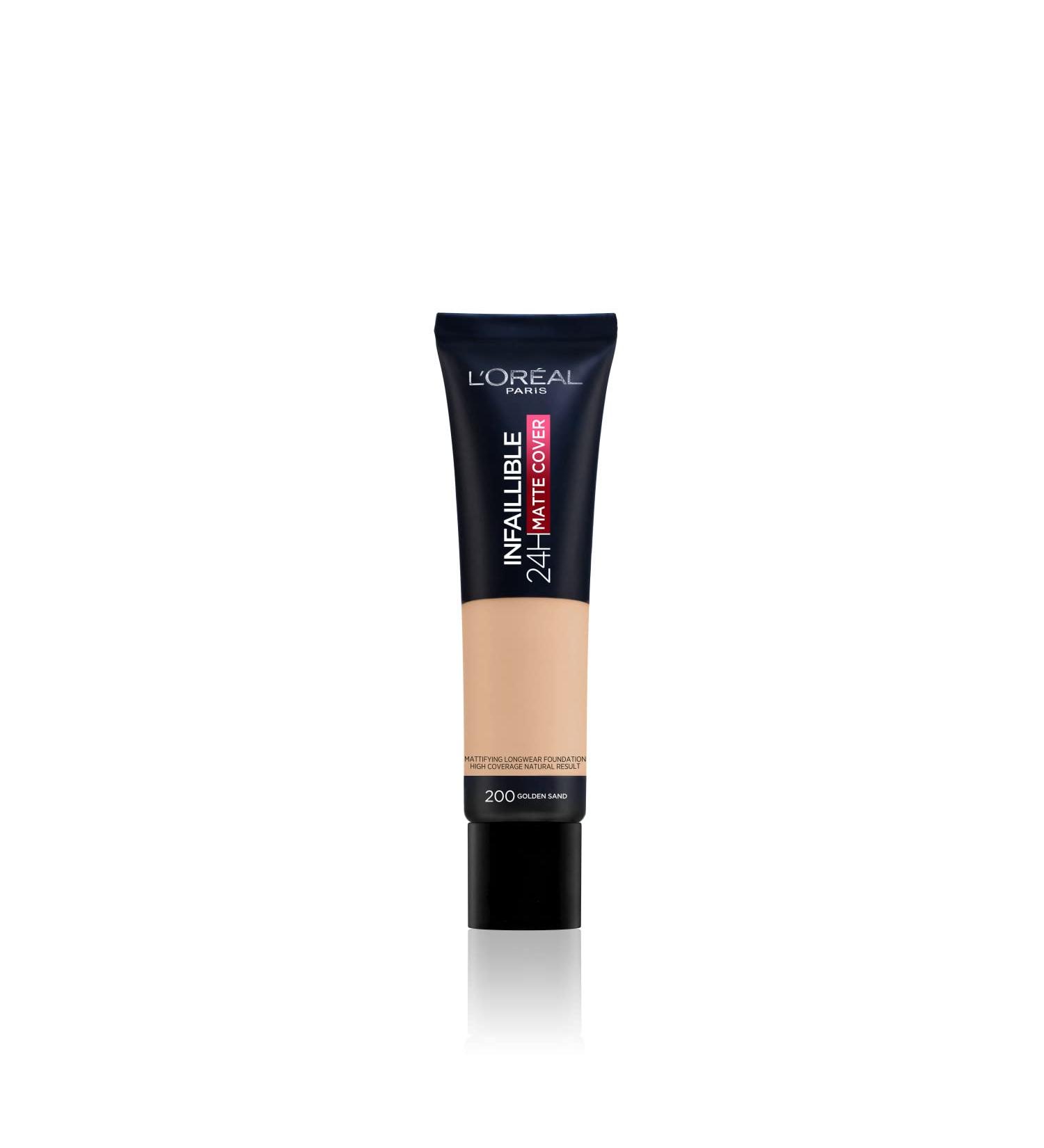 L'Oreal Paris Infallible Matte Cover Foundation 24hr - Golden Sand 200 | Sweat-proof, Heat-proof, Transfer-proof, Water-proof, SPF 18 | 30ml (1 Fl Oz) - Buy Online on SooperMarket.com