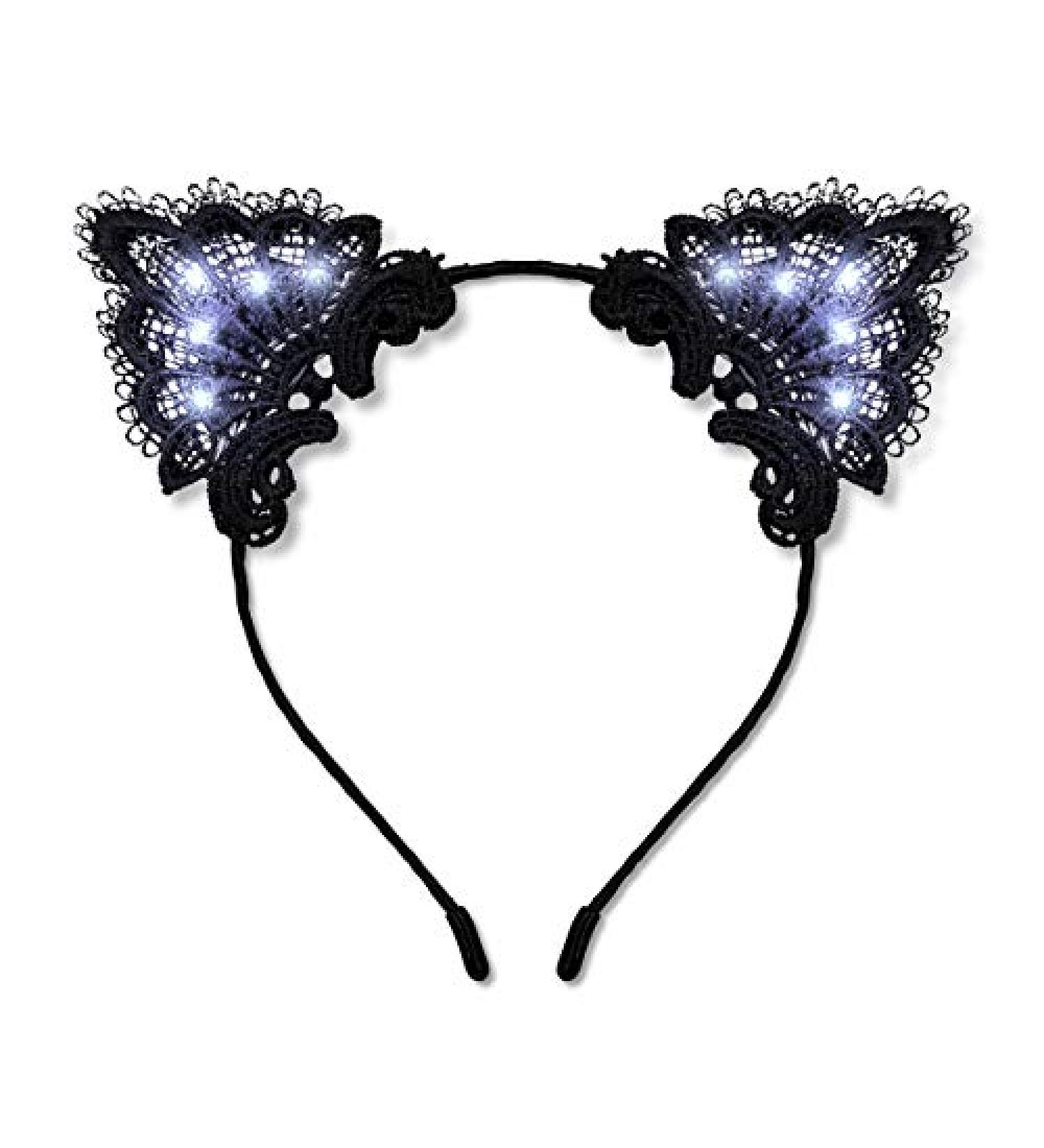 Black Lace Light Up Kitty Cat Ears Headband - White LEDs - Buy Online on SooperMarket.com