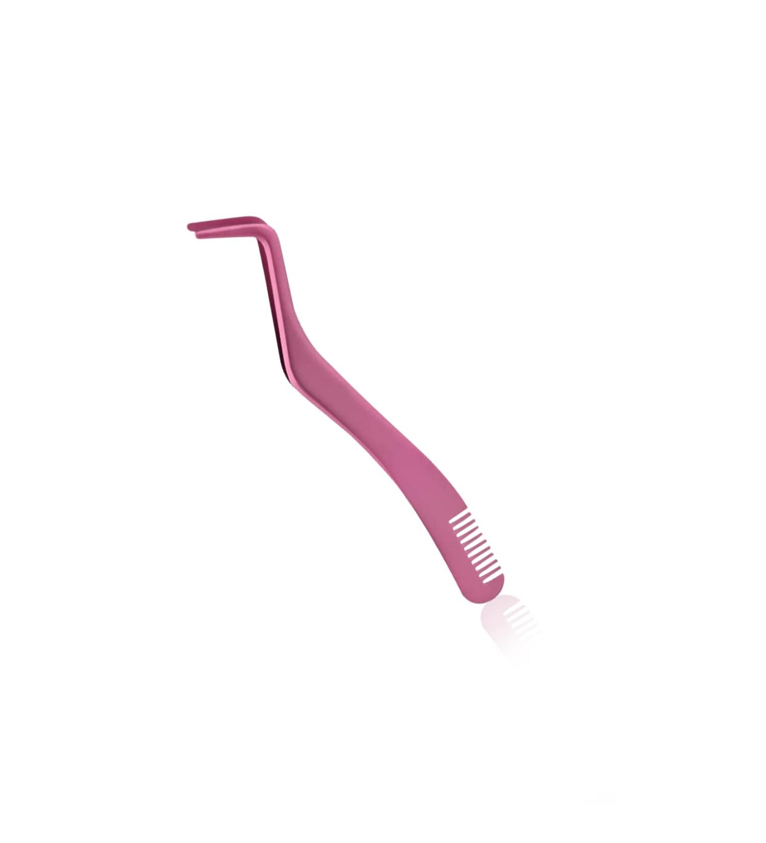 Eyelash Applicator Tool - 2 in 1 Double Ended Lash Tweezers with Comb, Curved Nipper - Pink - Buy Online on SooperMarket.com