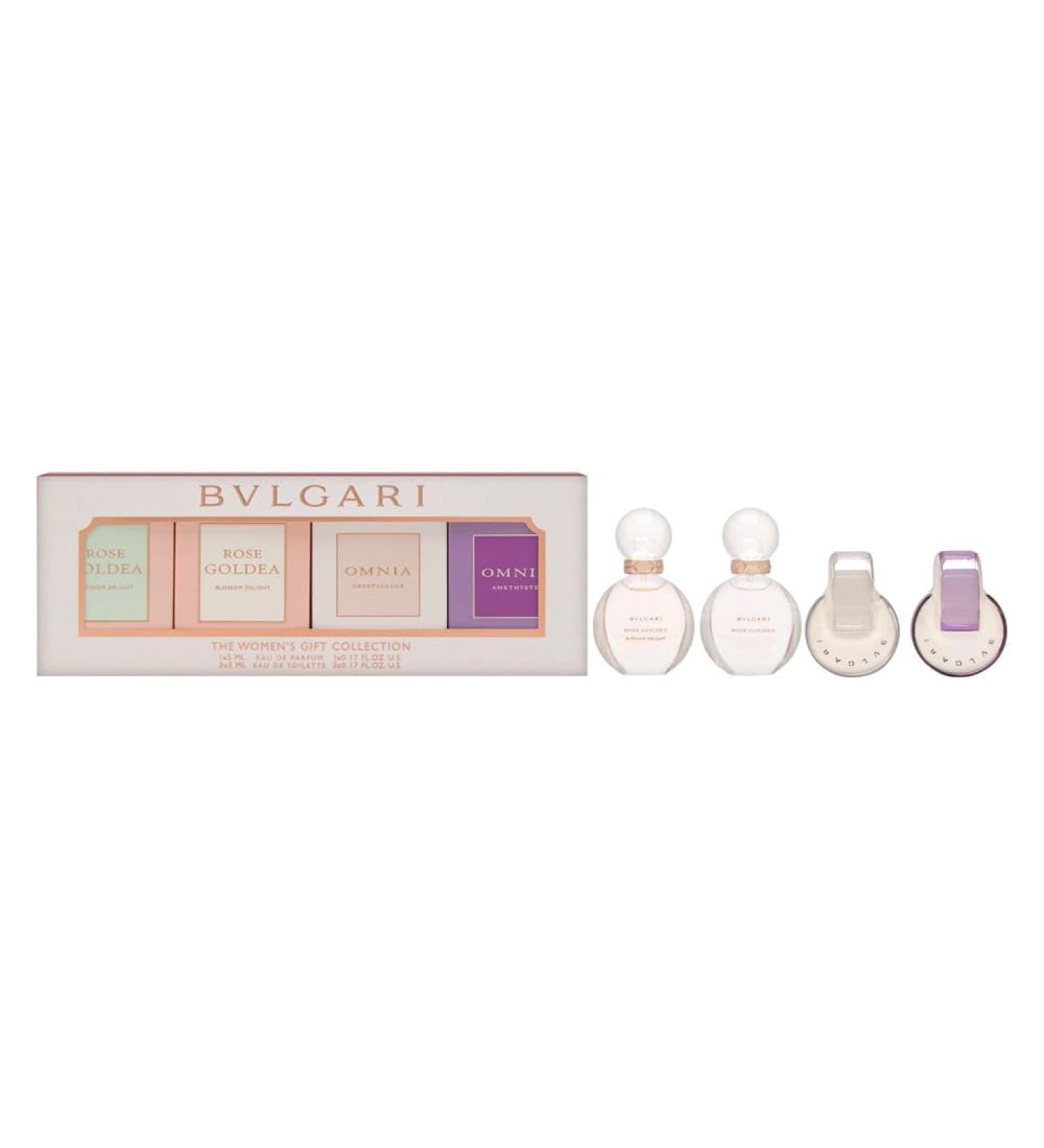 BVLGARI 4 Pc Mini Gift Set for Women (2 Pc Rose Goldea Blossom Delight Edp & Edt 5 ml+2 Pc Omnia Crystalline & Amethyste Edt Spray 5 ml)