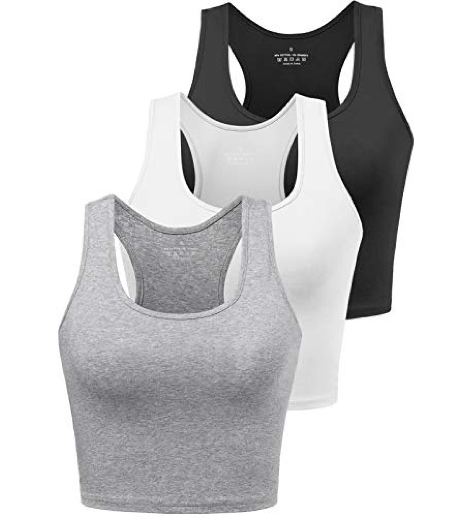 Women's Sports Crop Tank Tops 3-Pack - Racerback Workout Tanks for Running Yoga Gym - Black White Grey - Medium Size - Buy Online on SooperMarket.com