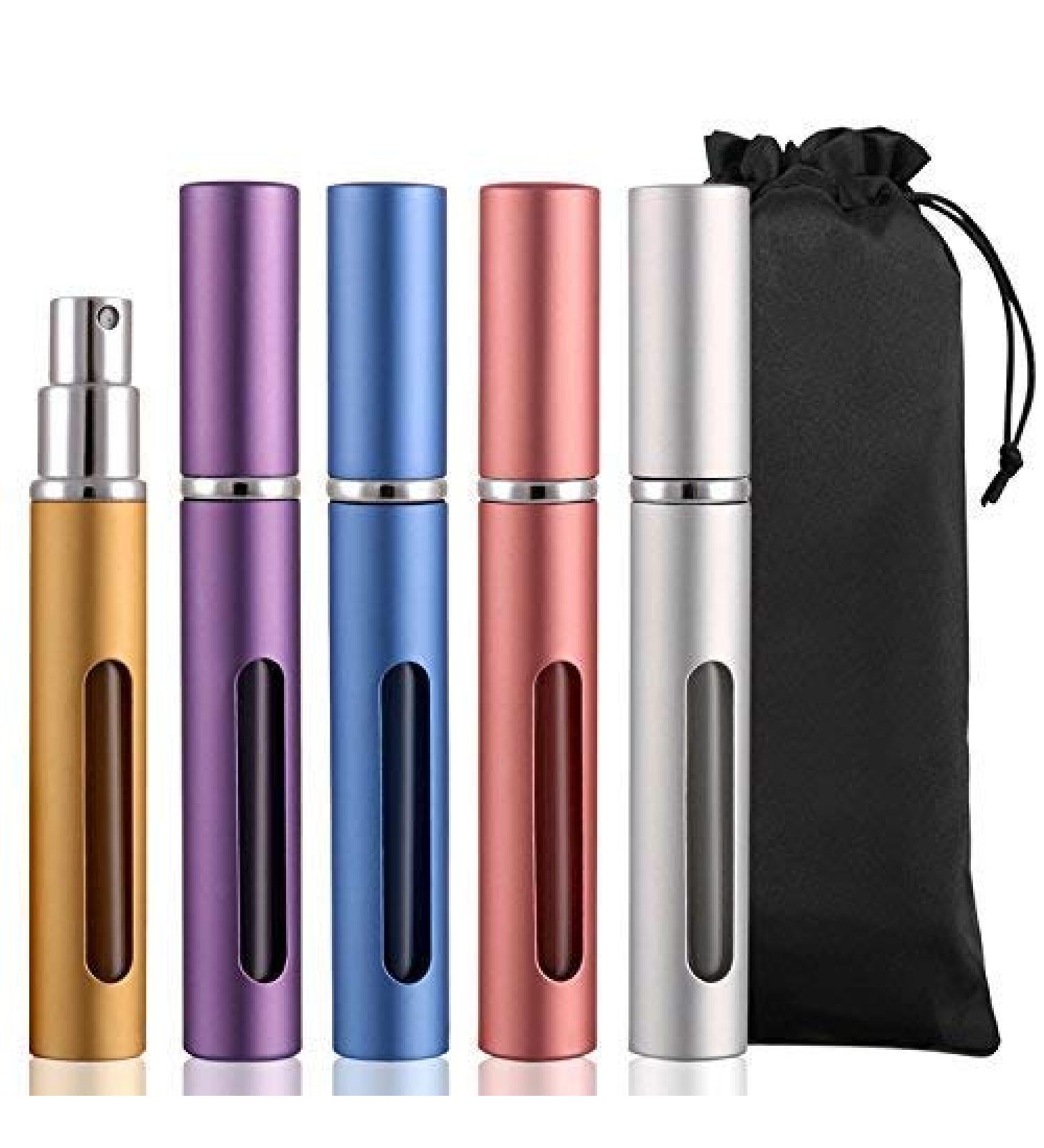 Vtrem Refillable Perfume Atomizer Pump - 5ml Mini Portable Spray Bottle (5PCS) - Multicolor Travel Fragrance Container - Easy Fill Scented Bottles in Gold Silver Blue Purple Pink - Buy Online on SooperMarket.com