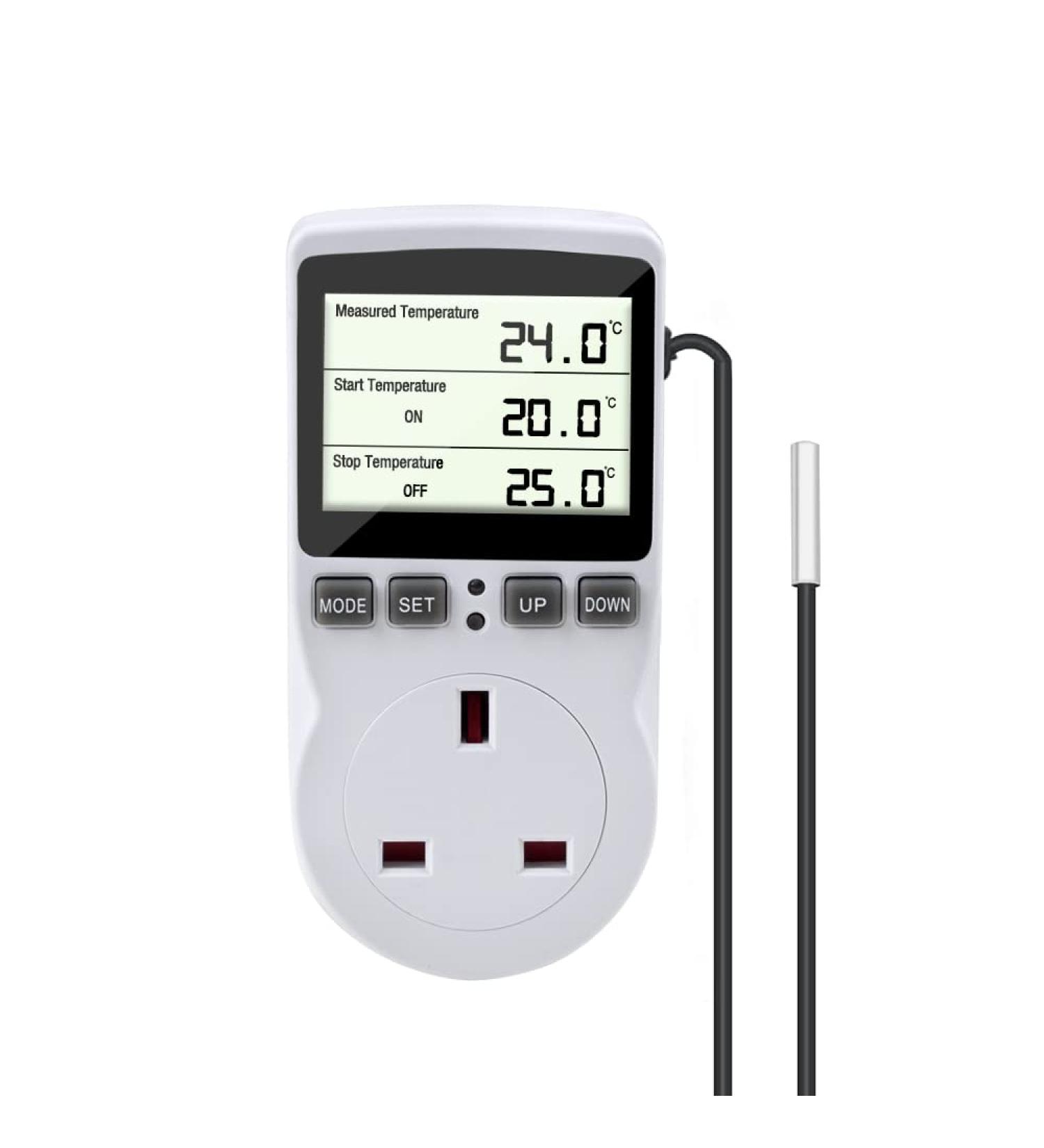 Gobesty Digital Temperature Controller Thermostat Outlet Socket 230 V Digital Thermostat Outlet Plug with Temp Sensor Temperature Switch Heating Cooling Timer for Greenhouse Farm Aquarium Reptile - Buy Online on SooperMarket.com