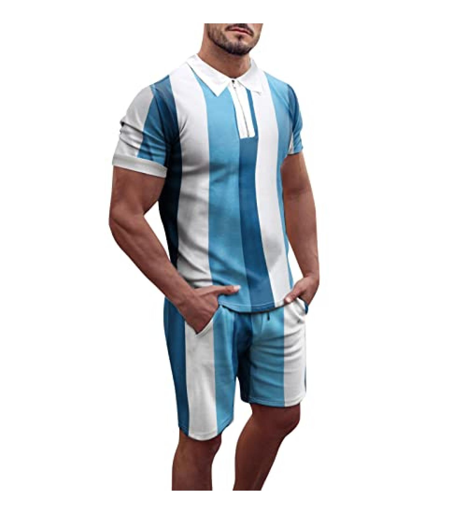 Men's Muscle T-Shirt & Short Set | Summer Workout 2 Piece Tracksuit - Blue-3 Medium - Buy Online on SooperMarket.com