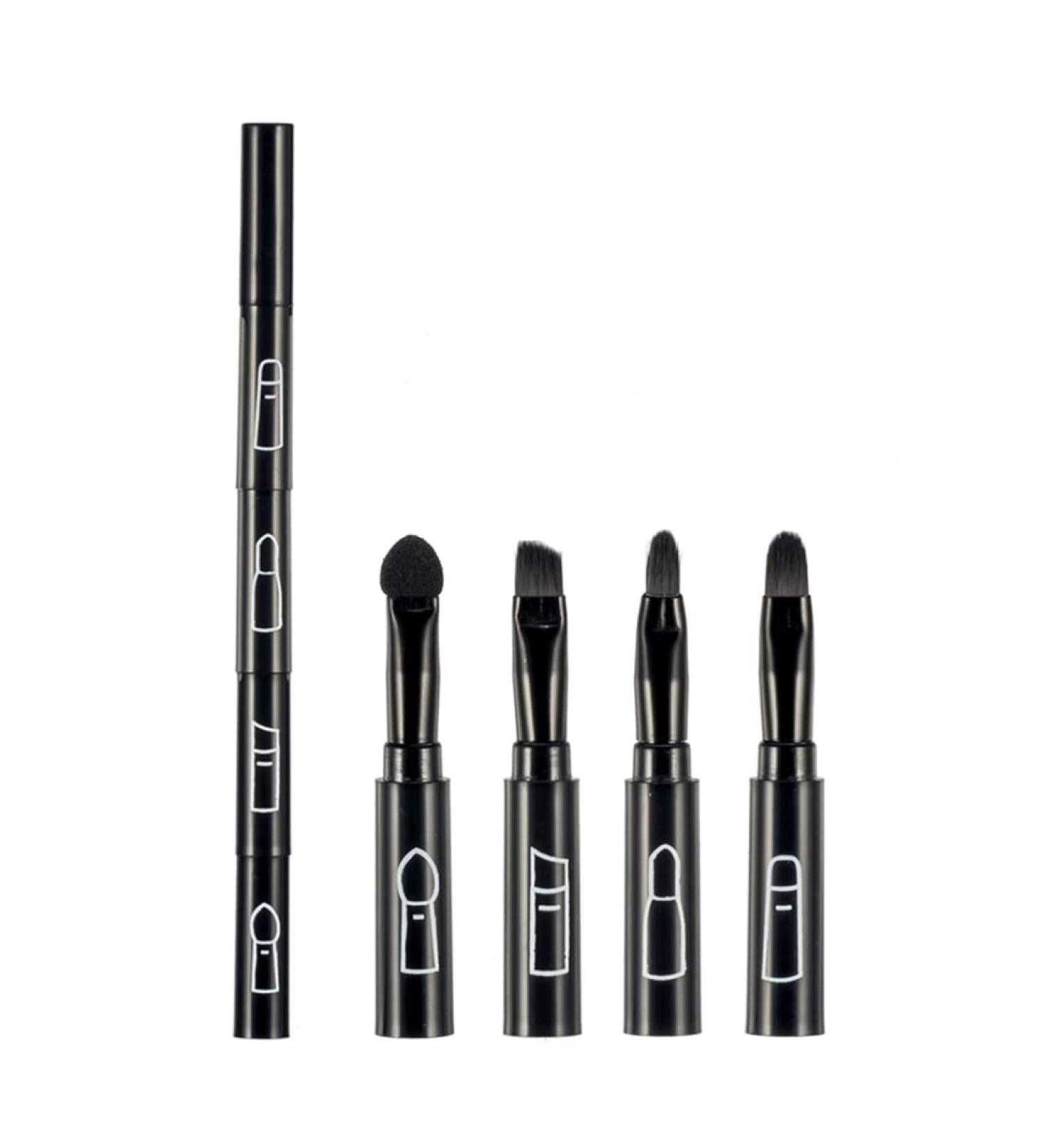 Premium 4-in-1 Detachable Makeup Brush Kit - Portable Travel Lip Eyeshadow & Eyebrow Brushes (Black) - International Shipping Available - Buy Online on SooperMarket.com