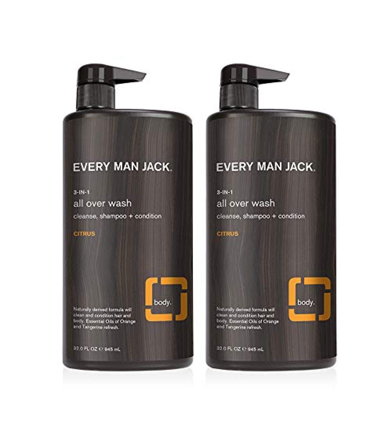 Every Man Jack Mens 3-in-1 All Over Wash for Skin and Hair - Twin Pack | Soy Proteins, Aloe & Citrus Scent - Buy Online on SooperMarket.com