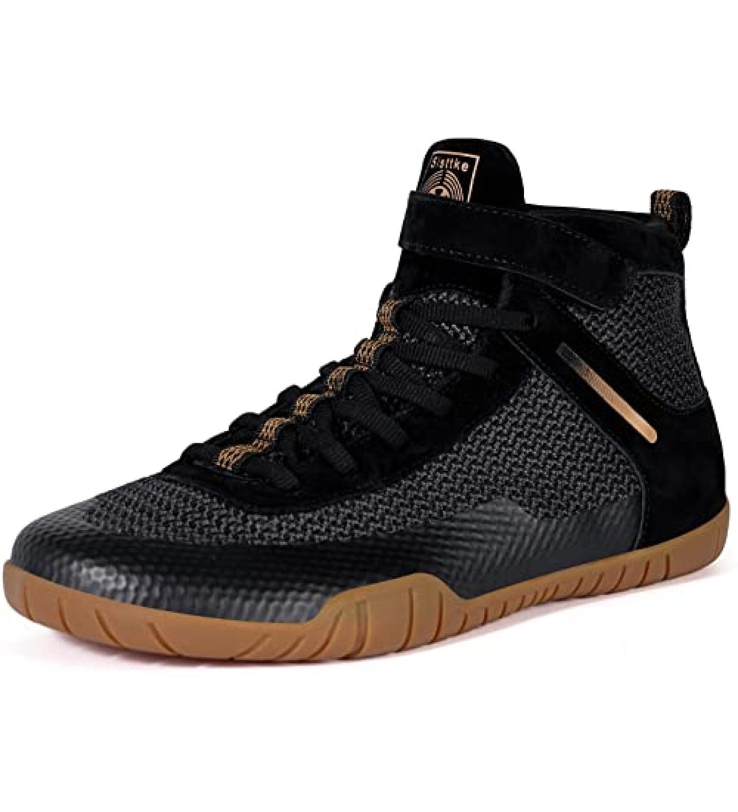 Wrestling Shoes Men Boxing Shoe Fitness Sneakers - Zero Drop Sole - 10 Wide - Black/Gold - Buy Online on SooperMarket.com
