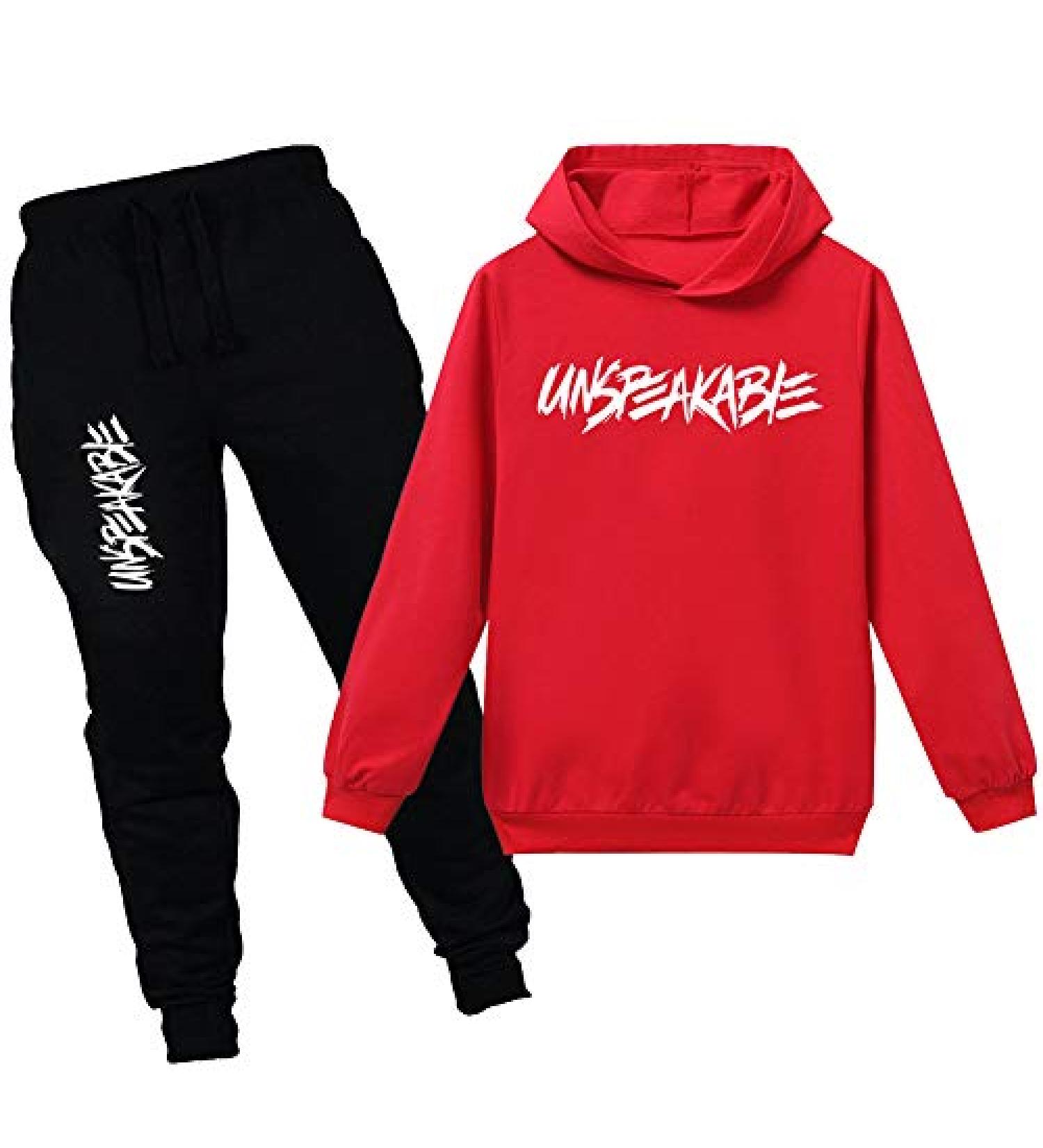 Amropi Boys 2-Piece Tracksuit Set | Pullover Hoodie and Jogging Pants | Ages 2-17 | Red Black | Size 9-10 Years - Buy Online on SooperMarket.com