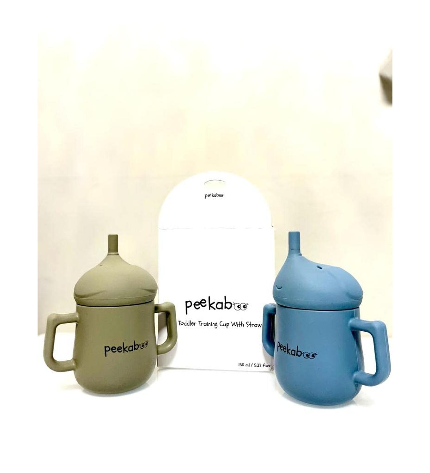 PEEKABOO Toddler Training Cups with Straw (Forest Green and Slate Blue)