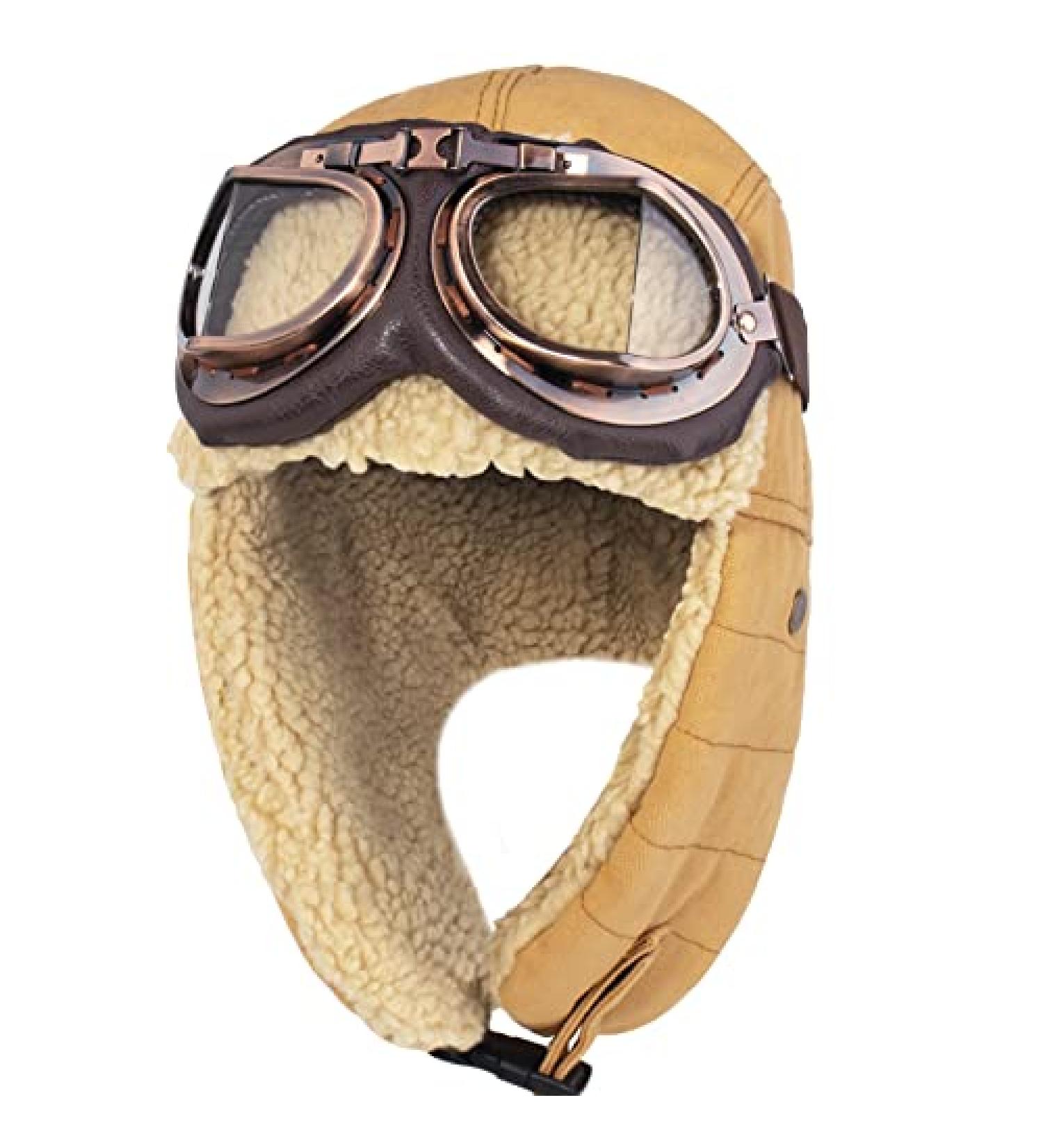 Peicees Vintage Aviator Hat and Goggles Set - Khaki Hat with Fur Ear Flaps for Men and Women - Buy Online on SooperMarket.com