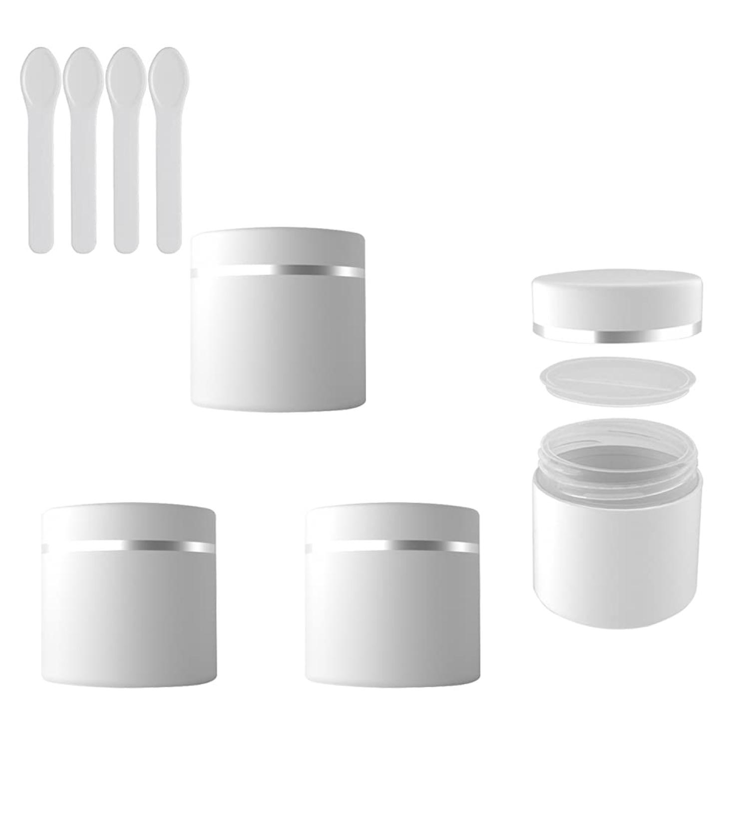 Zeoabsy 4-Pack 30ml Matte White Double-Walled Plastic Cream Canisters | Screw Cap with Silver Edge | Ideal for Gels Creams Ointments & Snacks - International Shipping Available - Buy Online on SooperMarket.com