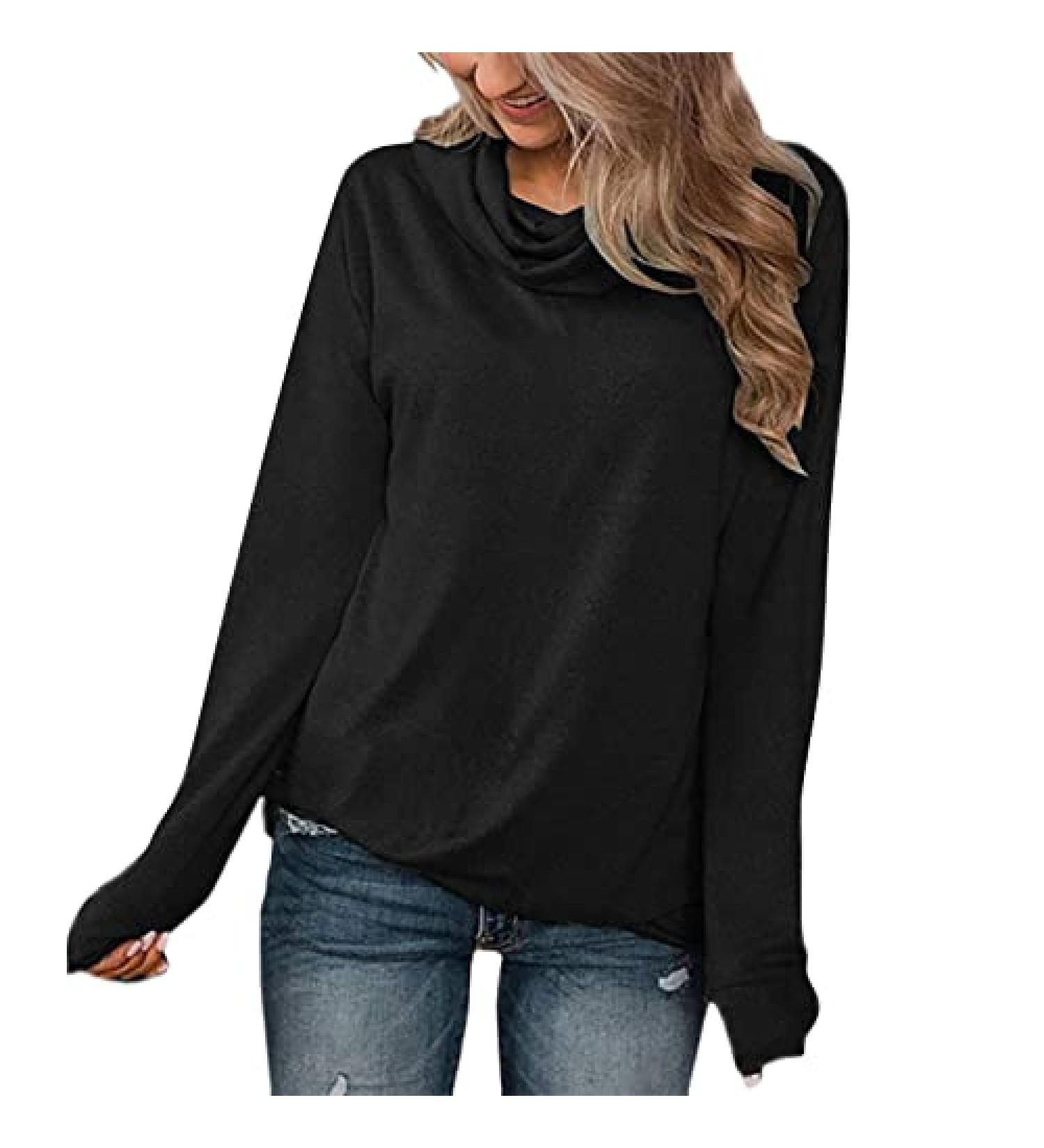 Women's Long Sleeve Turtleneck Sweatshirt Multipack - Black, Large | Casual Relaxed Fit Pullover Top - Buy Online on SooperMarket.com