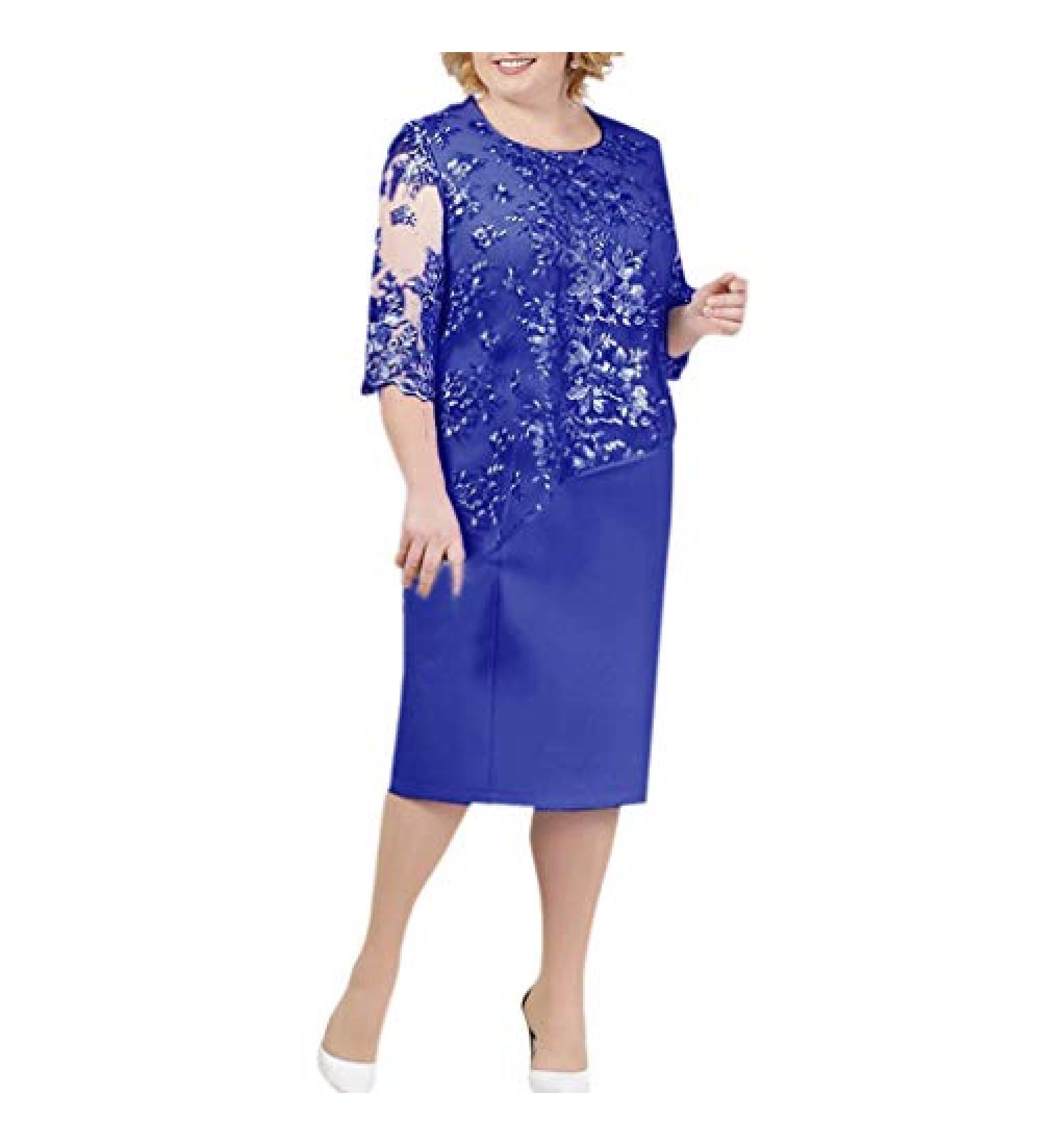 Womens Plus Size Floral Lace Sheath Dress - Dark Blue - Knee Length for Work, Casual, Party - Cocktail Dress - Buy Online on SooperMarket.com