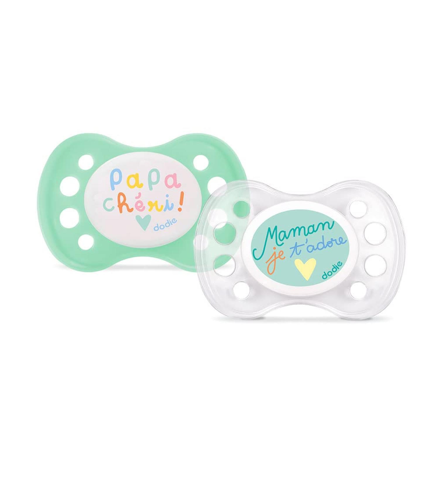 DODIE Set of 2 Anatomical Pacifiers for 0-6 Months | BPA Free & Durable | Random with or without Ring | Love Mom & Dad - Buy Online on SooperMarket.com