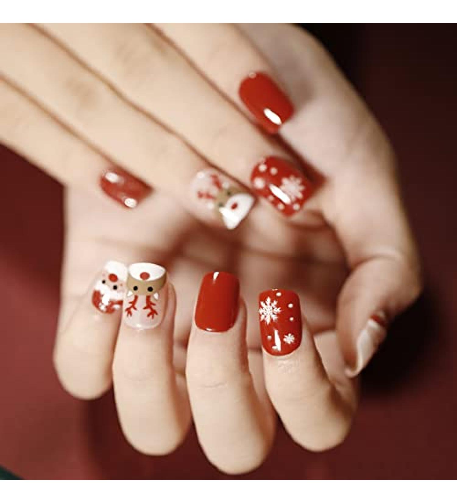 Brishow Christmas Artificial Nails - 24PCS Snow & Moose Press-On Short Red Nails for Women & Girls - Buy Online on SooperMarket.com