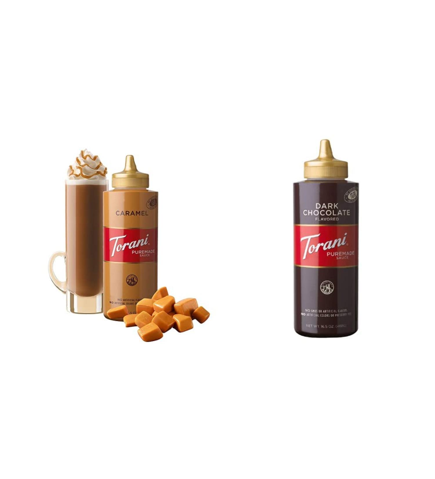 Torani Caramel Squeeze Sauce 16.5 Fluid Ounce & Dark Chocolate Squeeze Sauce 16.5 Fluid Ounce Squeeze Sauce + Chocolate Squeeze Sauce - Buy Online on SooperMarket.com