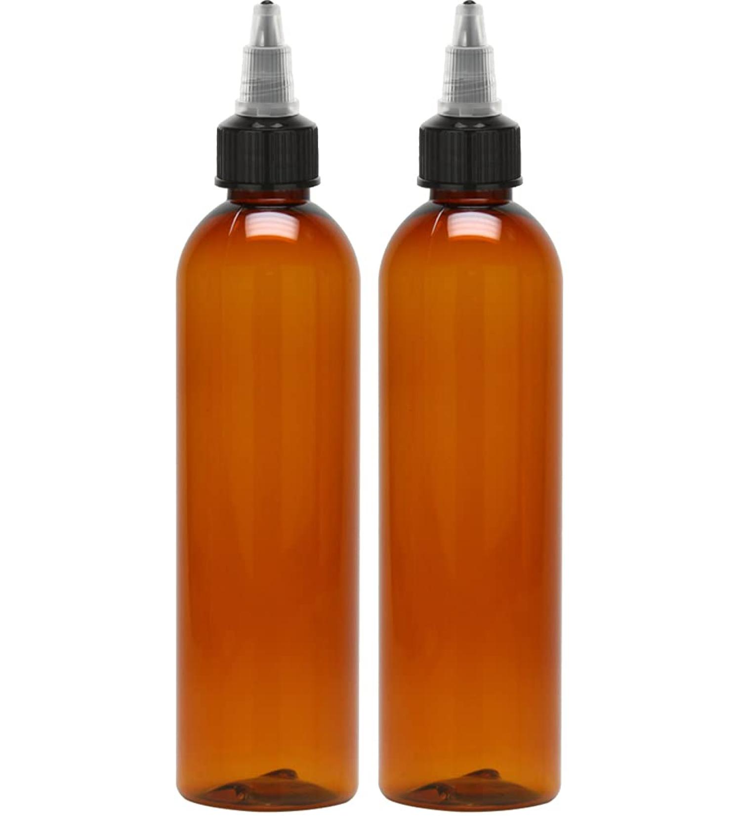 8 oz Amber Twist Top Applicator Bottle - BPA-Free PET, Refillable, Squeeze, Multi-Purpose - Black Nozzle - Buy Online on SooperMarket.com