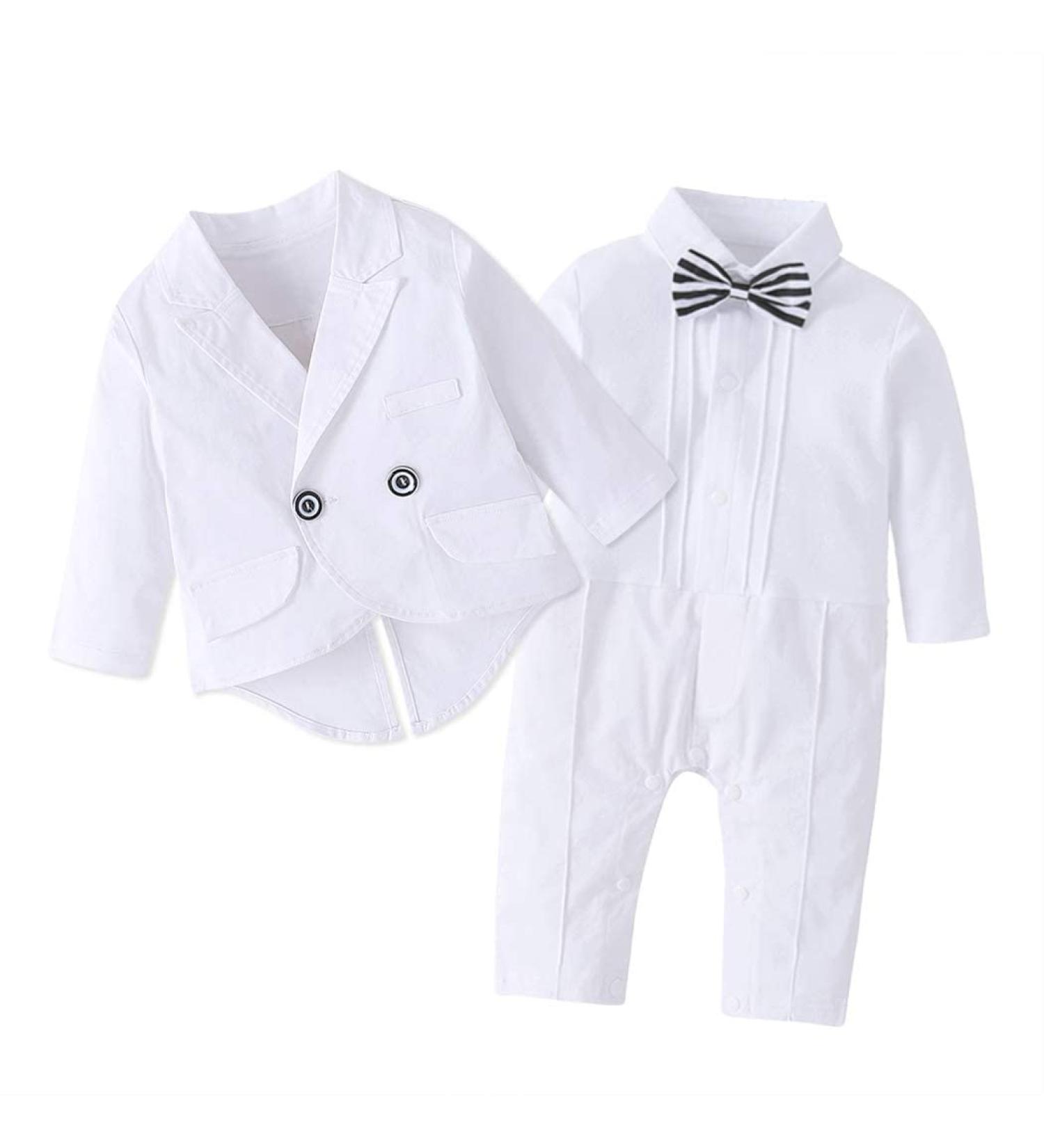 AmzBarley Baby Boys Gentlemans Outfit Suit | Kids Tuxedo Rompers | White 278 | 12-18 Months - Buy Online on SooperMarket.com