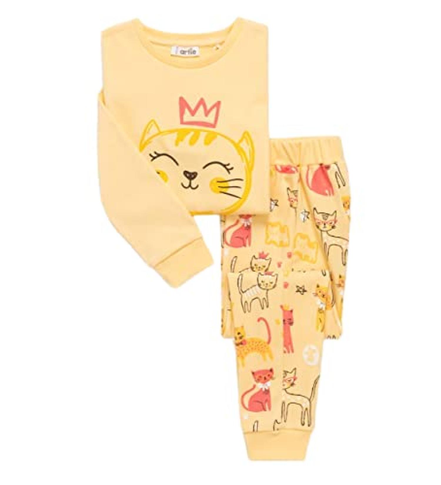 Artie Baby Girls 100% Cotton Long Sleeve Pyjamas for Kids | Set of 2 Footless Pajamas | Comfortable Nightwear for Children 12M-8Y | 5-6 Years, Yellow - Buy Online on SooperMarket.com