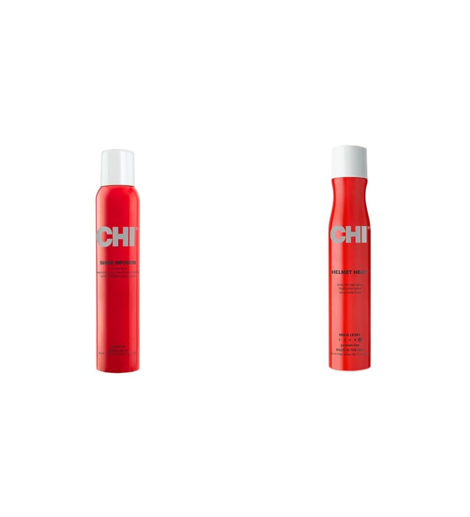 CHI Shine Infusion Hair shine spray 5.3 Oz & Helmet Head Extra Firm Hairspray 10 oz - Buy Online on SooperMarket.com