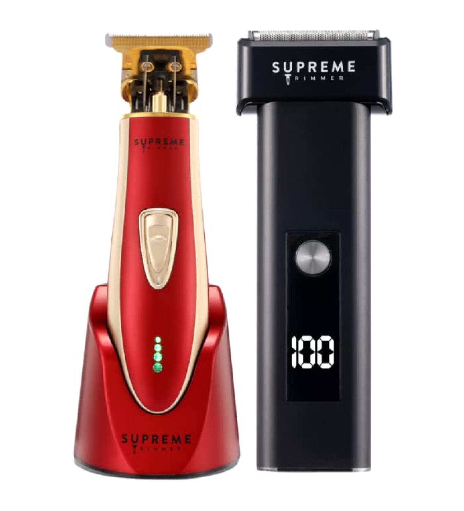 Supreme Trimmer Men's Trimmer & Foil Shaver Bundle - ST5220 T-Shaper Li + STF501 T-Fader Li in Red | Cordless Professional Clippers for Mustache, Beard, and Travel - Buy Online on SooperMarket.com