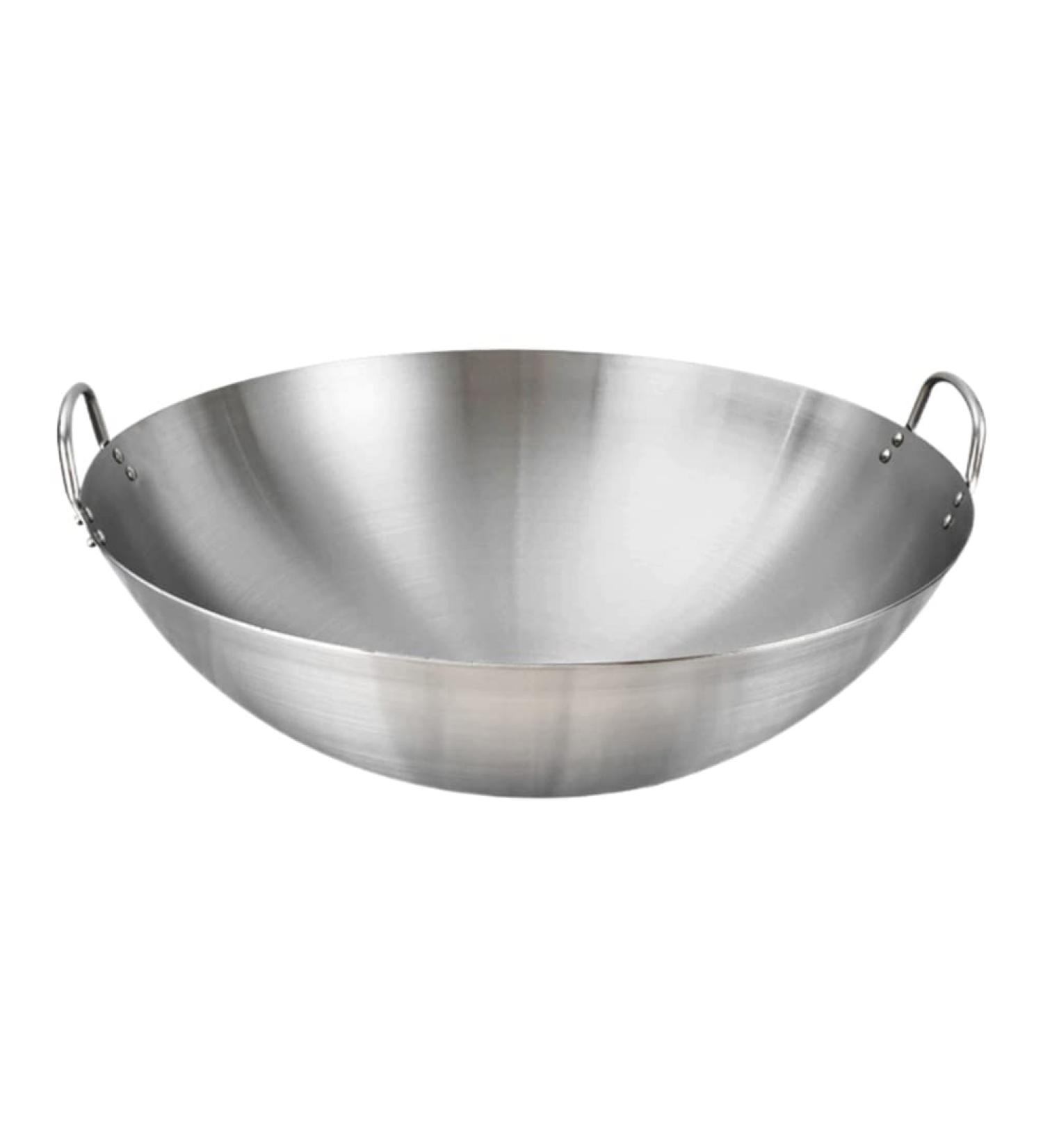 DELURA Japanese Wok Chinese Cooking Pot Kitchen Frying Pan Stainless Steel Pan Cooking Pan with Handle Frying Pan Wok Pan Stainless Steel Cooking Utensils (Color : Silver Size : 32X32CM) 32X32CM Silver - Buy Online on SooperMarket.com