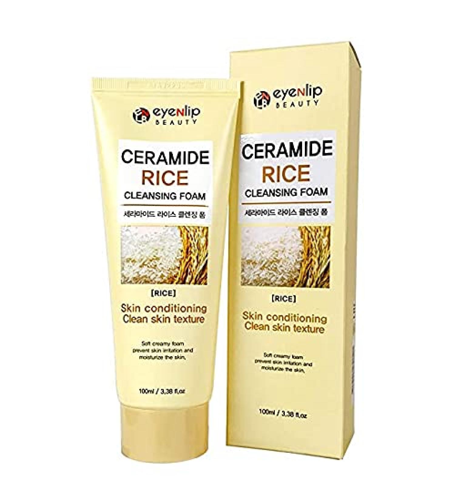 eyeNlip Rice Cleansing Foam 100ml - Hydrating Face Cleanser with Rice Bran & Ceramides for Daily Use - Buy Online on SooperMarket.com