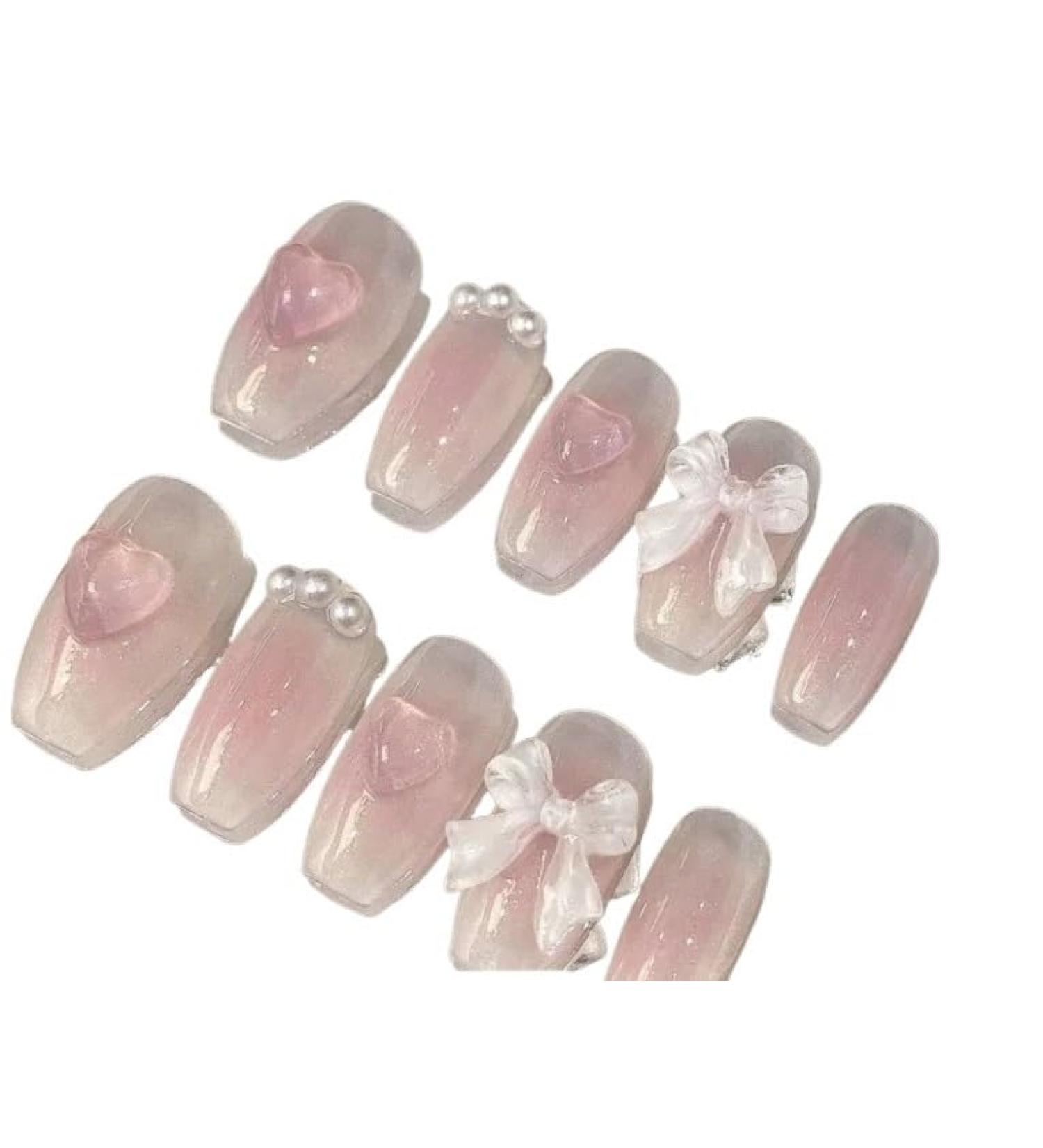 Cute Pink Sweet Princess Removable Handmade Wear Nail Art Vitality Girl Short Fake Nails Blush Bow Nail Patch (Color : XS) - Buy Online on SooperMarket.com