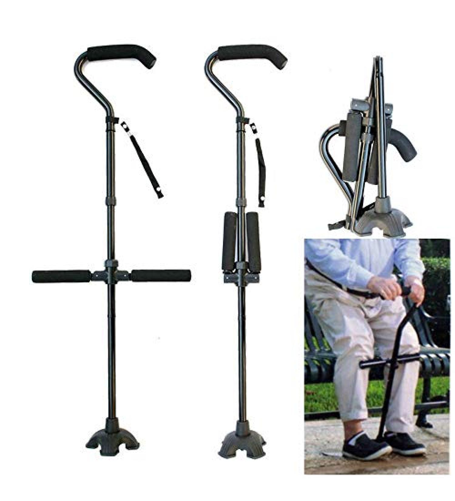 Swan Neck Walking Cane Offset Walking Sticks Double Handle to Help Get up Height Adjustable Collapsible Crutch Mobility Aid for Elderly Men and Women - Buy Online on SooperMarket.com