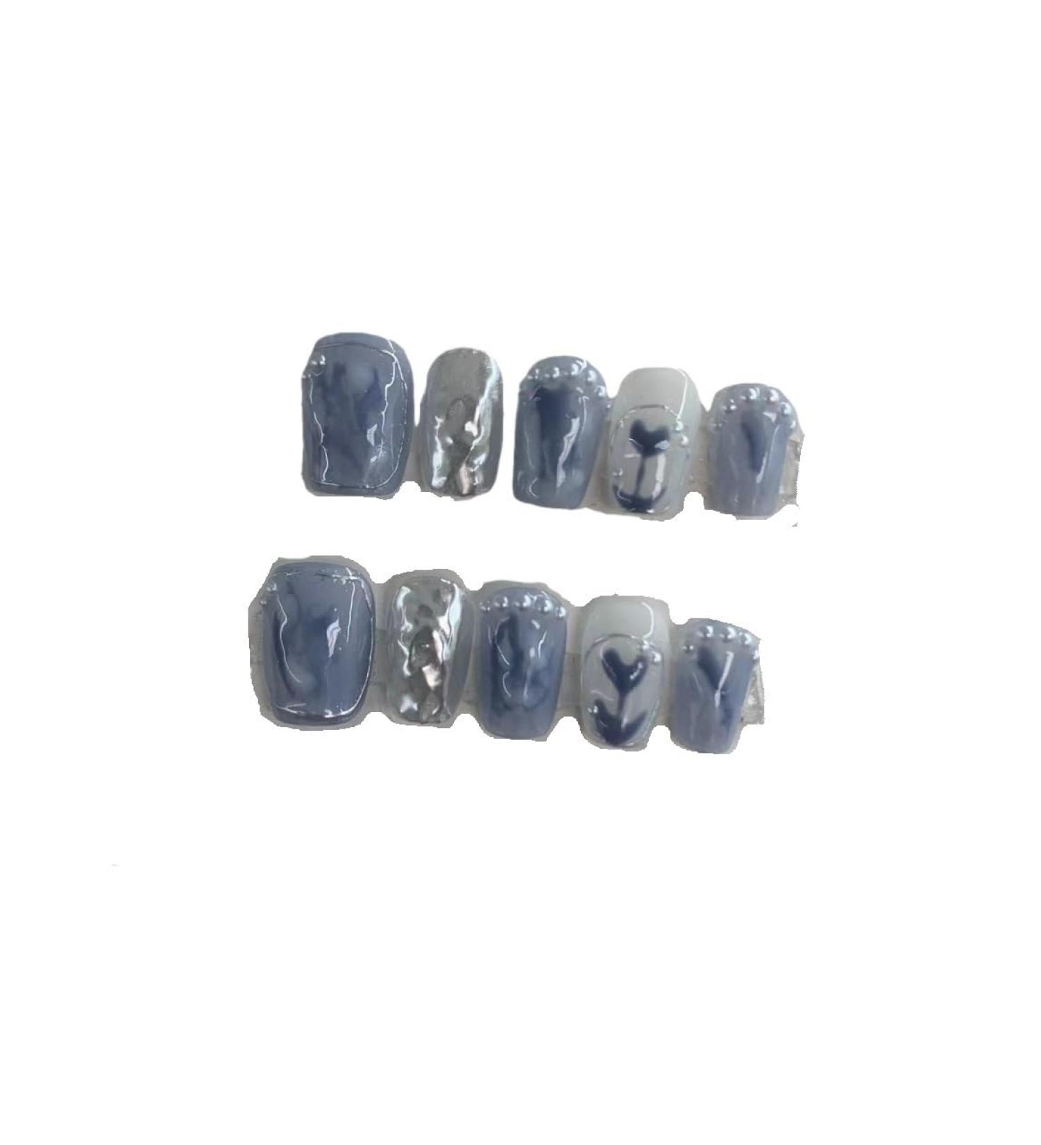Cute Fake Nail Metal Short Style Halo Dyed Ice Transparent Finished Nail Beauty Handmade Wearable Nail Detachable (Color : A Size : M) 1 count (Pack of 1) A - Buy Online on SooperMarket.com