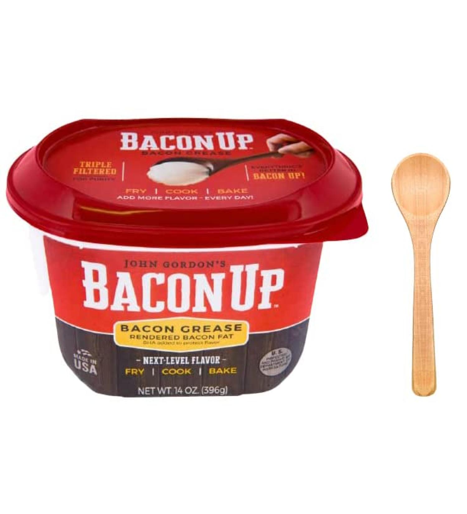 Bacon Up Bacon Grease for Cooking - 14 Ounce Tub with Mini Spoon | Authentic Bacon Fat for Frying, Baking | Triple-Filtered, No Carbs, Gluten-Free & Shelf-Stable - Buy Online on SooperMarket.com