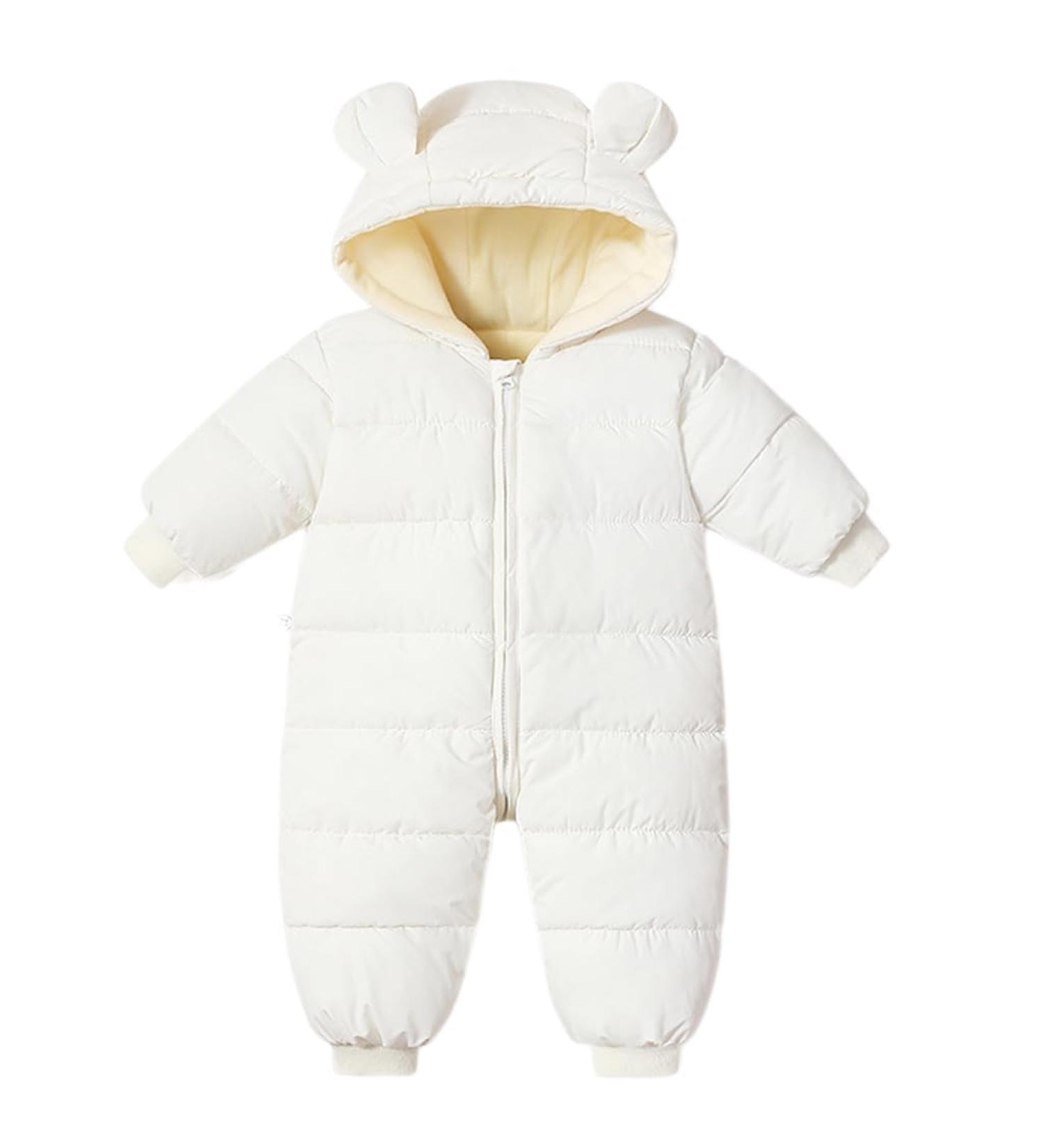BRONG Baby Snowsuit Winter Coat Hooded Fleece Romper | White 6-9 Months - Buy Online on SooperMarket.com