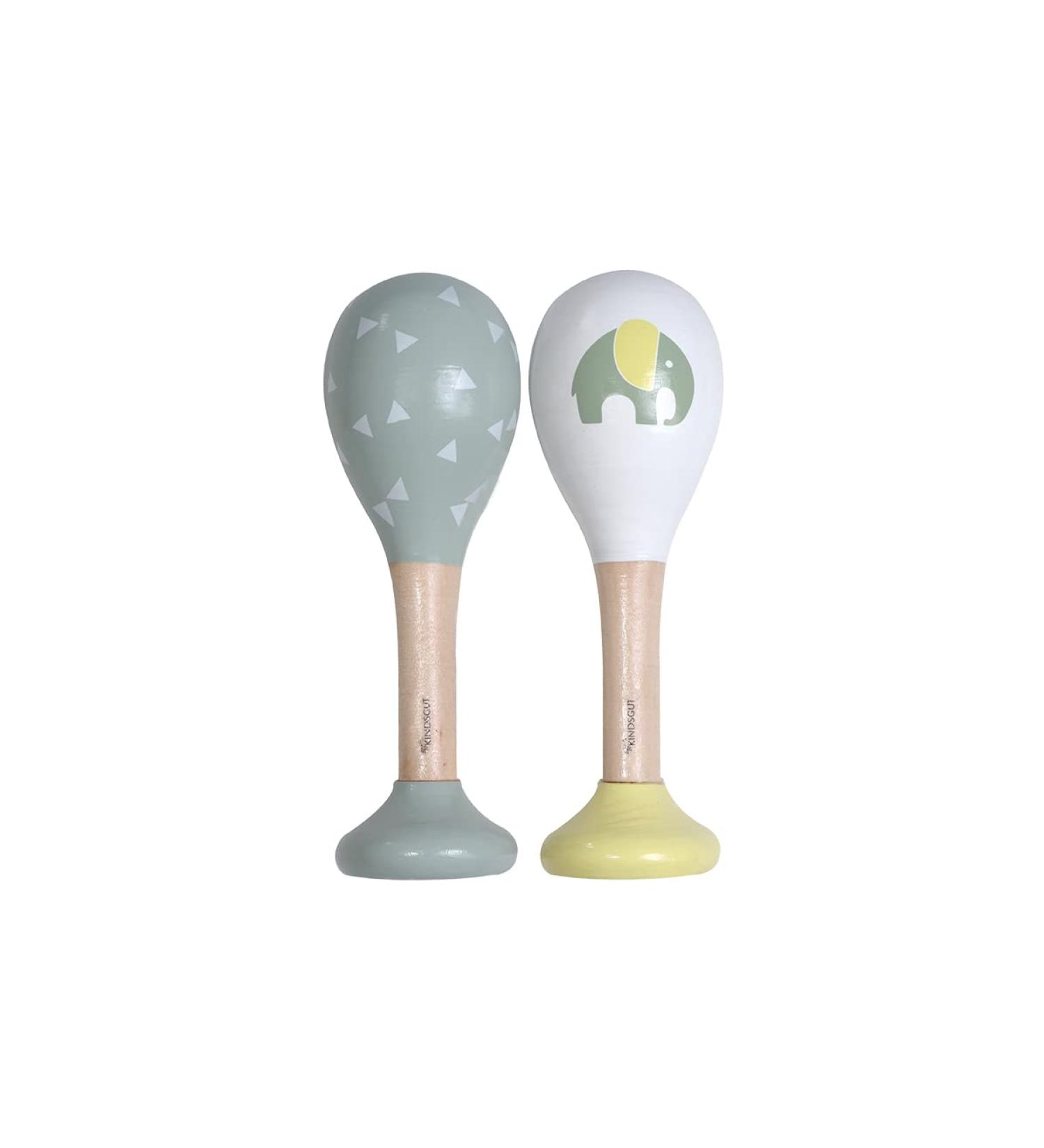 Kindsgut Wooden Rattles Set - 2 Musical Instruments for Babies | High-Quality Travel-Friendly Elephant & Triangle Design in Subtle Colors - Buy Online on SooperMarket.com