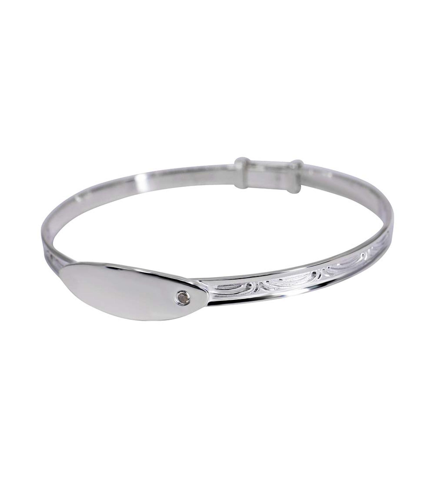 Sincerelyforyou - Sterling Silver Baby Bangle with Cubic Zirconia ID - Adjustable Bracelet for Girls - Christening & Christmas Gifts - Buy Online on SooperMarket.com